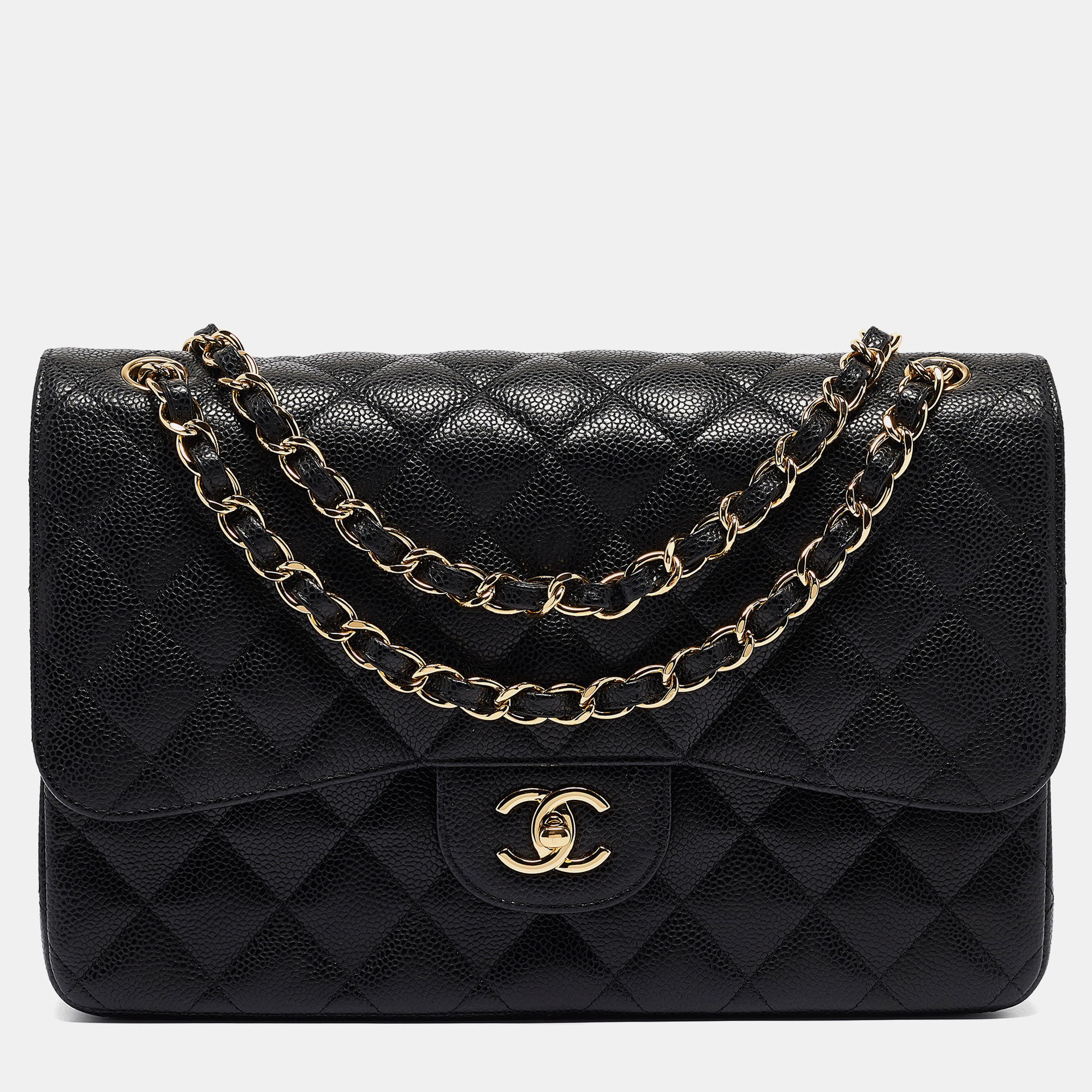 

Chanel Black Quilted Caviar Leather Jumbo Classic Double Flap Bag