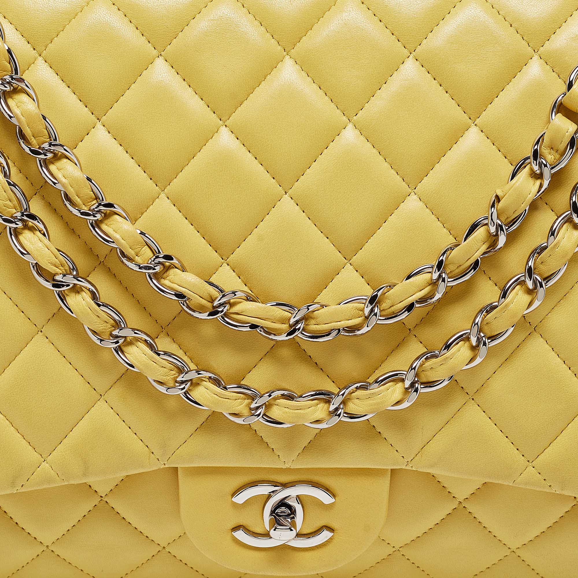 Chanel Yellow Quilted Leather Maxi Classic Single Flap Bag 