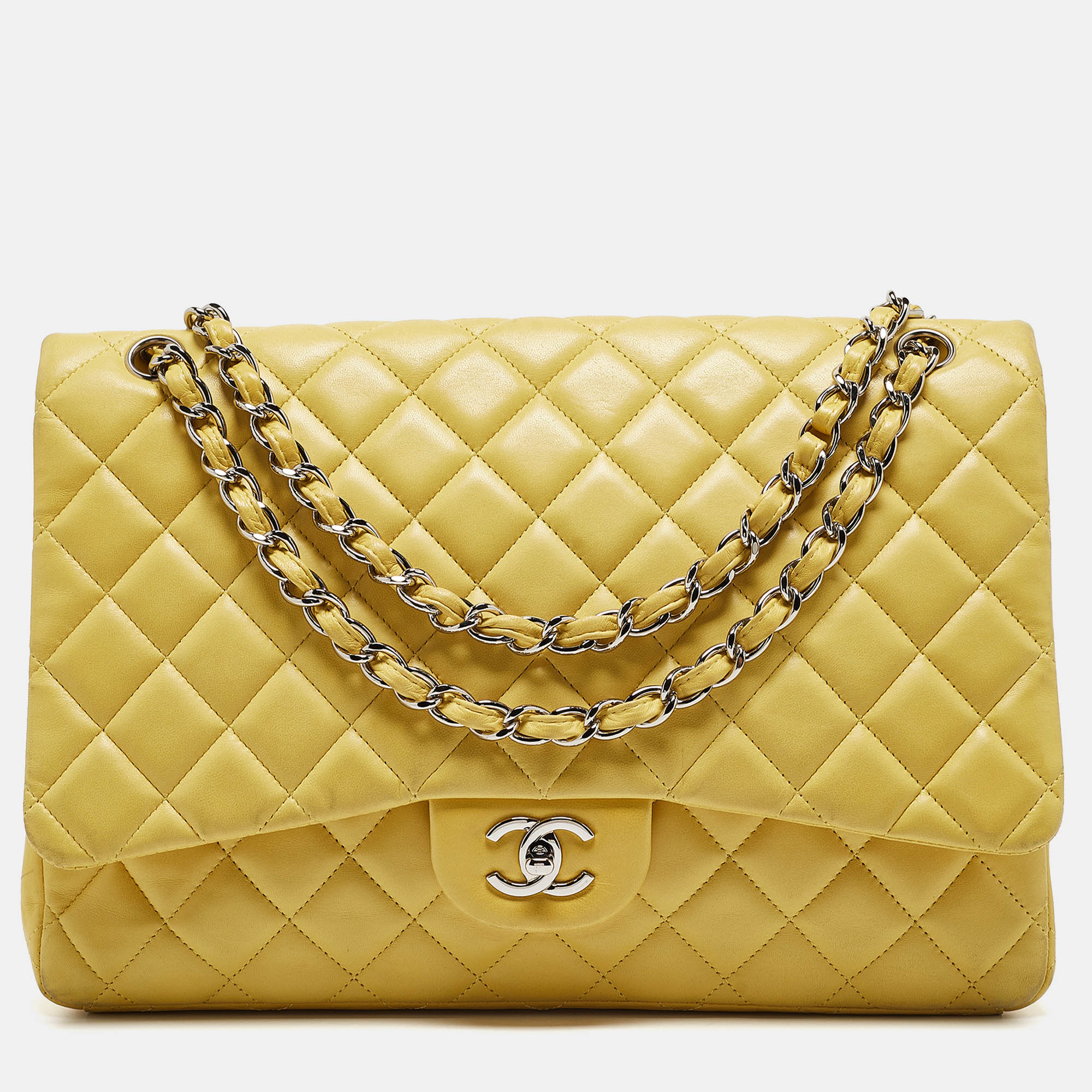 

Chanel Yellow Quilted Leather Maxi Classic Single Flap Bag