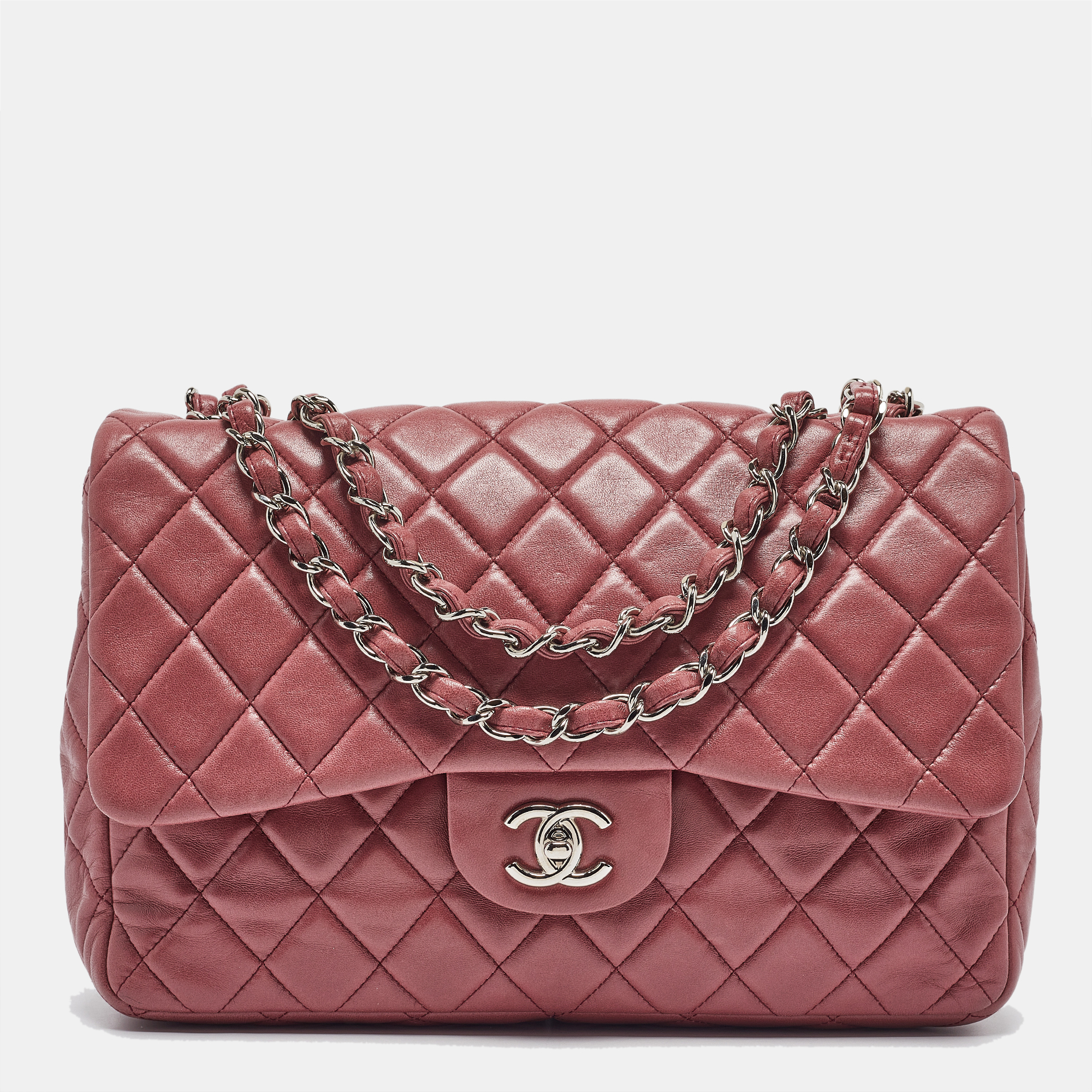 

Chanel Pink Quilted Leather Jumbo Classic Single Flap Bag