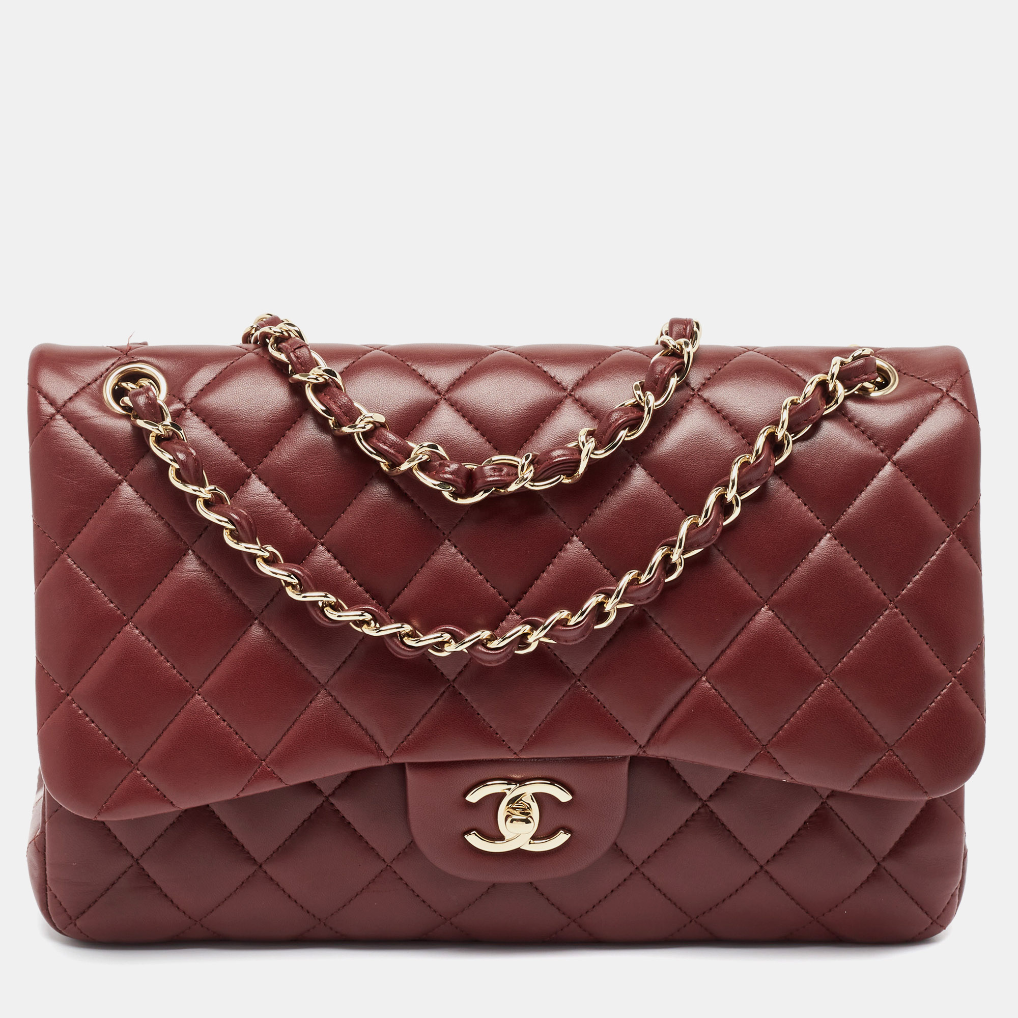 

Chanel Burgundy Quilted Leather Jumbo Classic Double Flap Bag