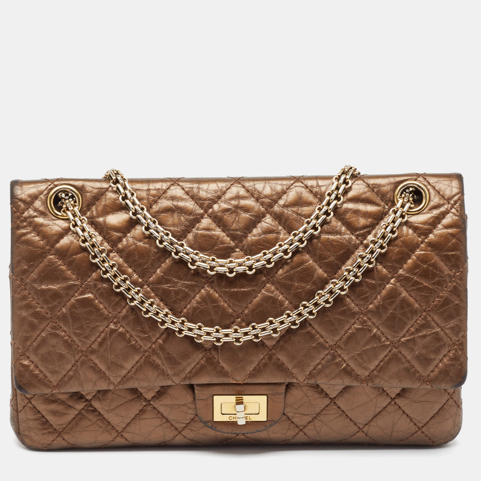 

Chanel Metallic Brown Quilted Aged Leather Reissue 2.55 Classic 226 Flap Bag