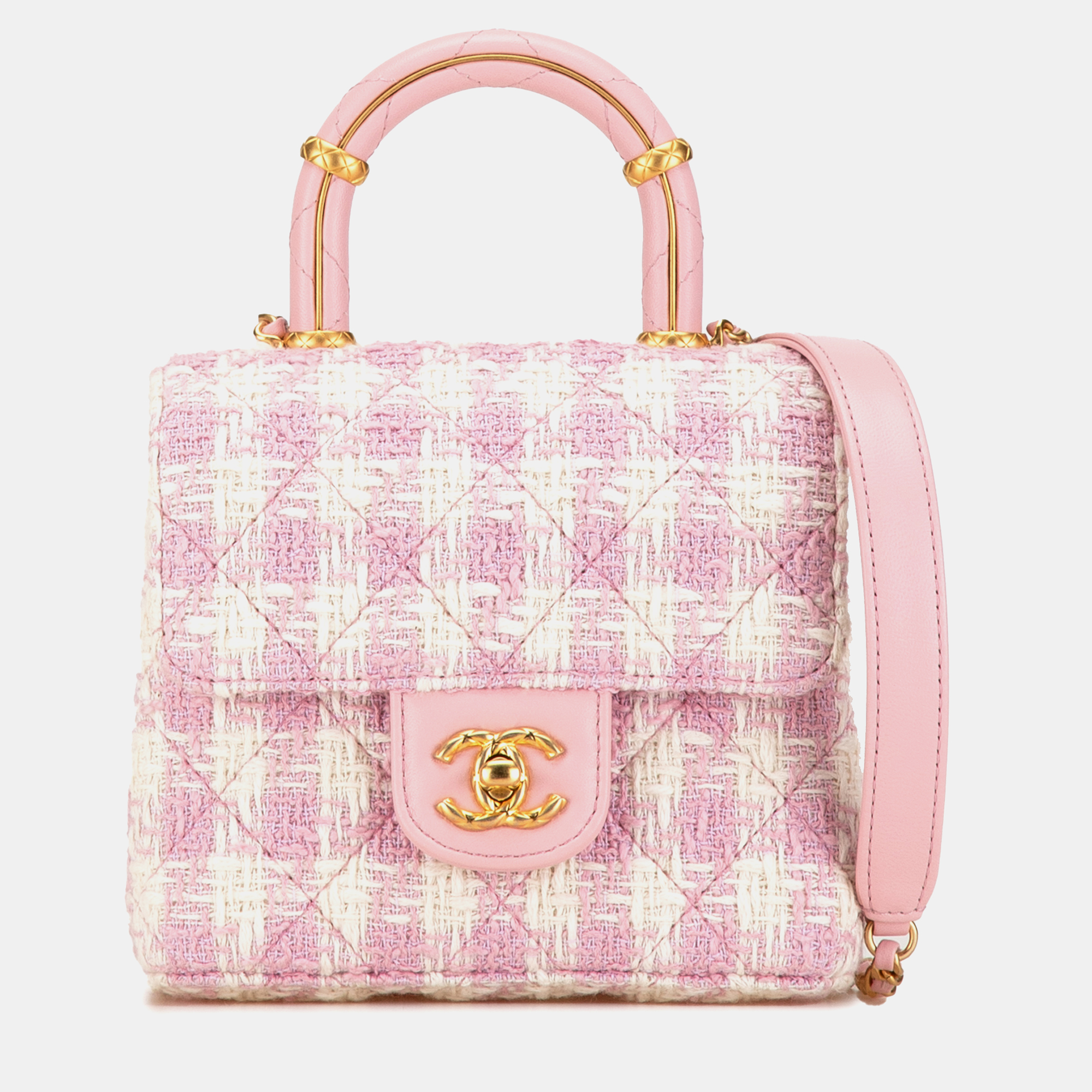 

Chanel Quilted Tweed Crush Top Handle Flap, Pink