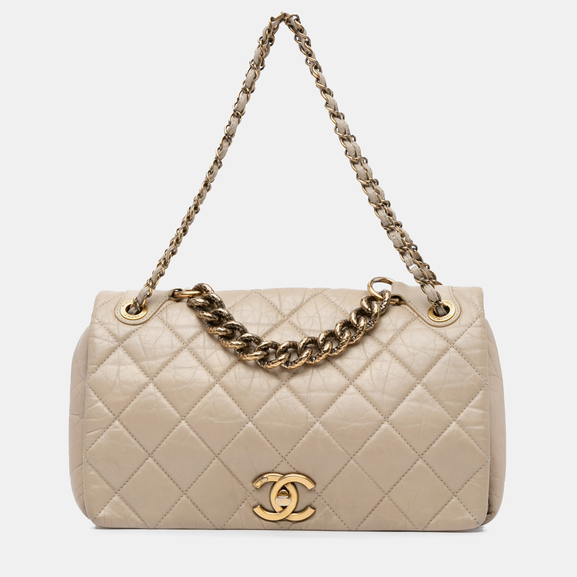 

Chanel Medium Quilted Aged Calfskin Pondichery Flap, Beige