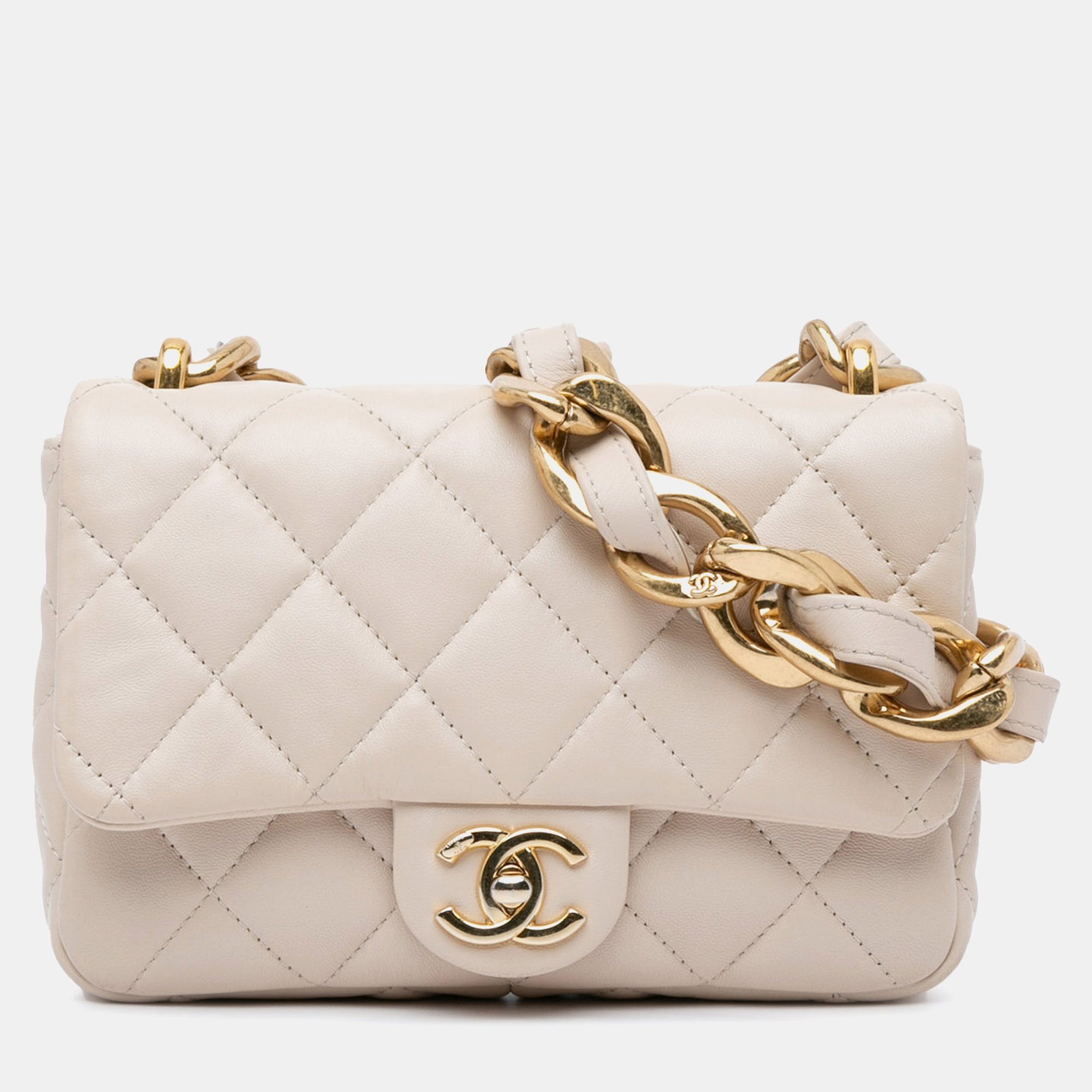 

Chanel Brown/Light Beige Tone Small Quilted Lambskin Leather Funky Town Flap Bag, White