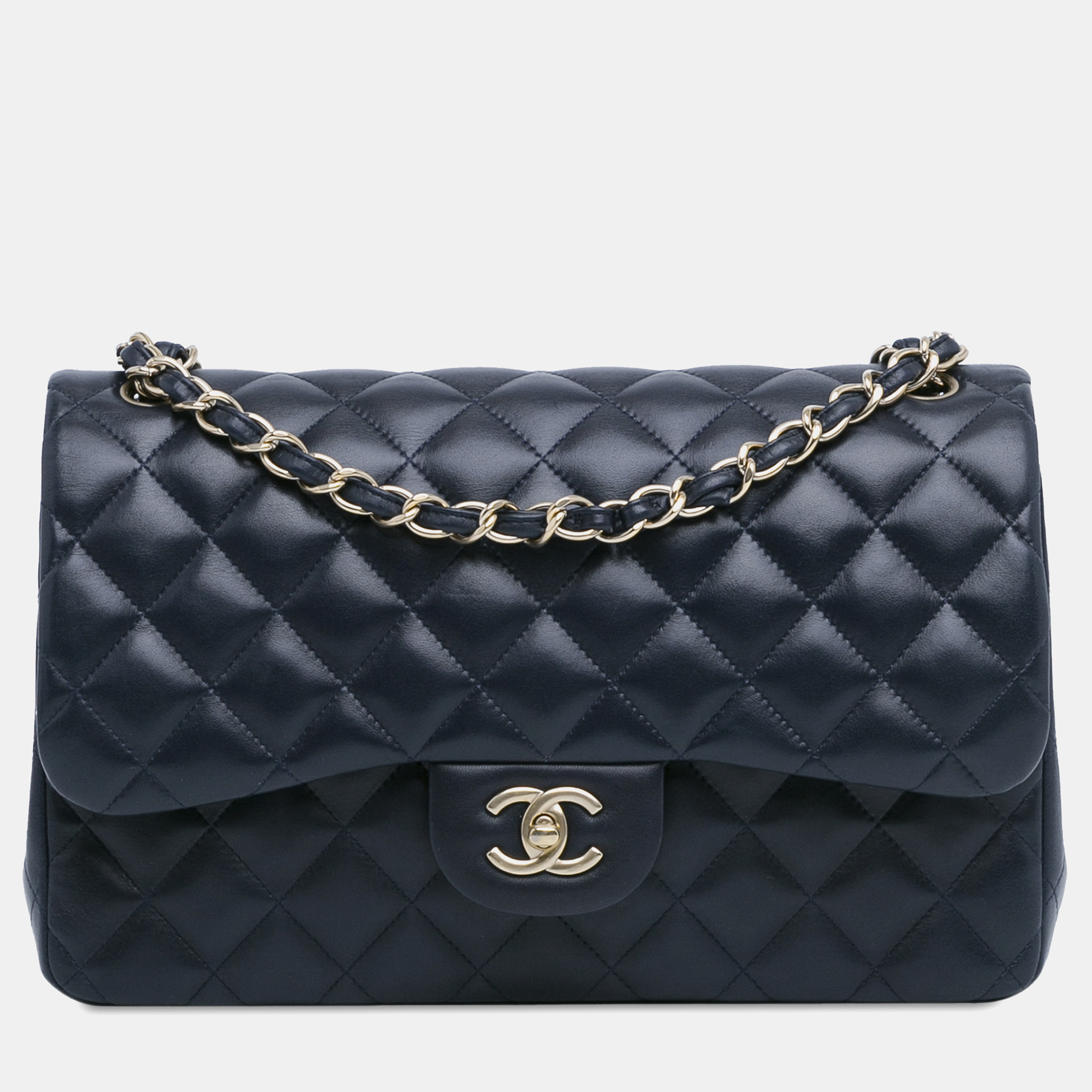 

Chanel Navy Blue Lambskin Leather Jumbo Classic Double Flap Bag