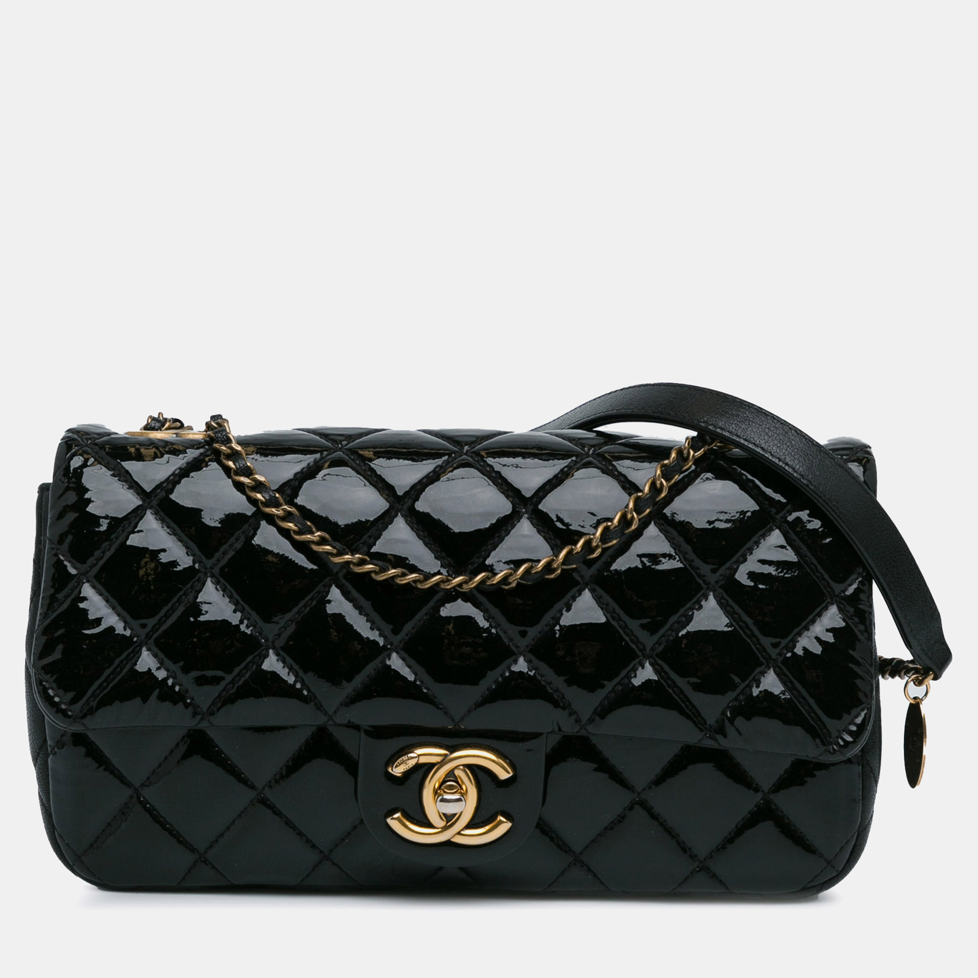 

Chanel Medium Patent Goatskin CC Eyelet Flap Bag, Black