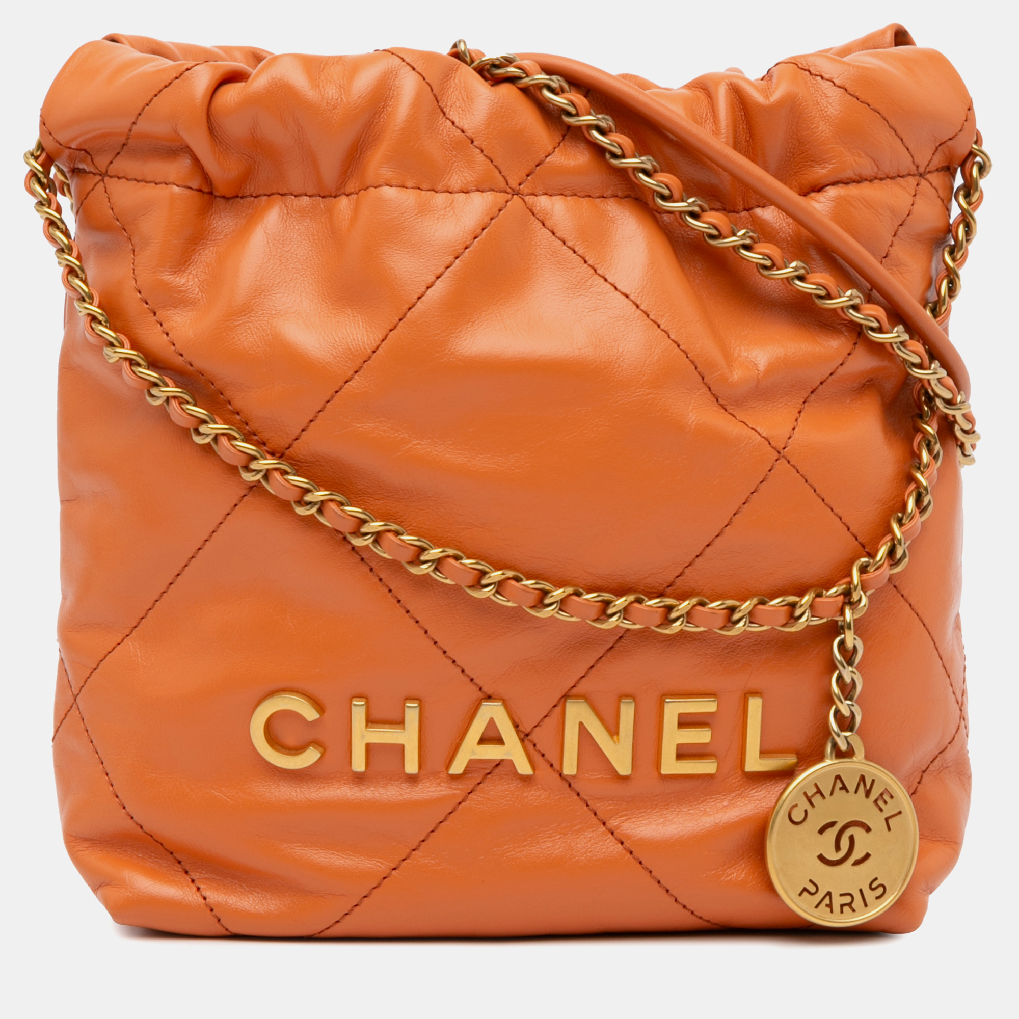 

Chanel Mini Shiny Calfskin 22 Handbag, Orange