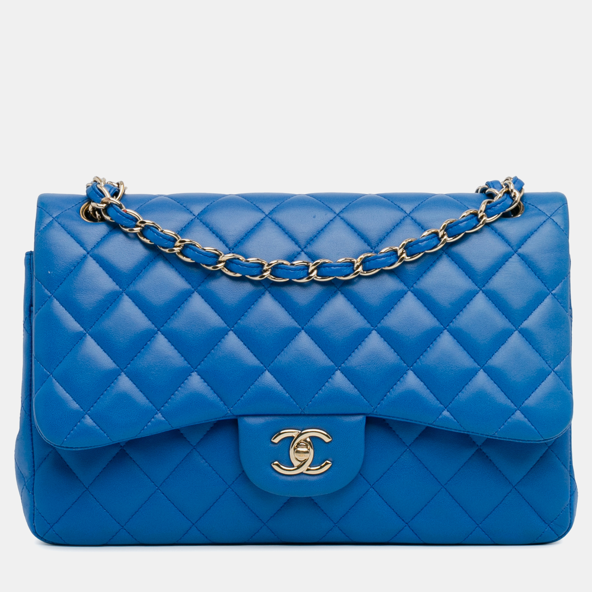 

Chanel Blue Lambskin Leather Jumbo Classic Double Flap Bag