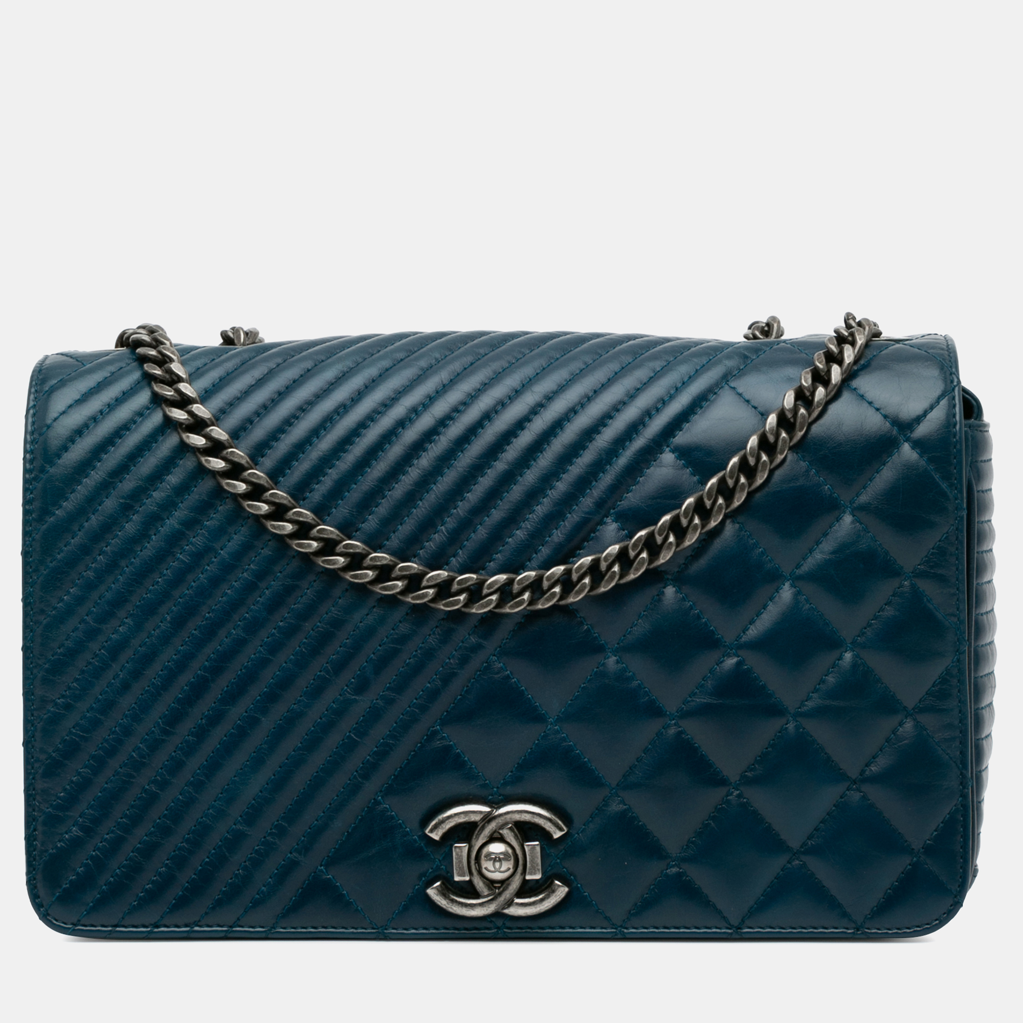 

Chanel Blue Glazed Calfskin Leather Medium Coco Boy Flap Bag