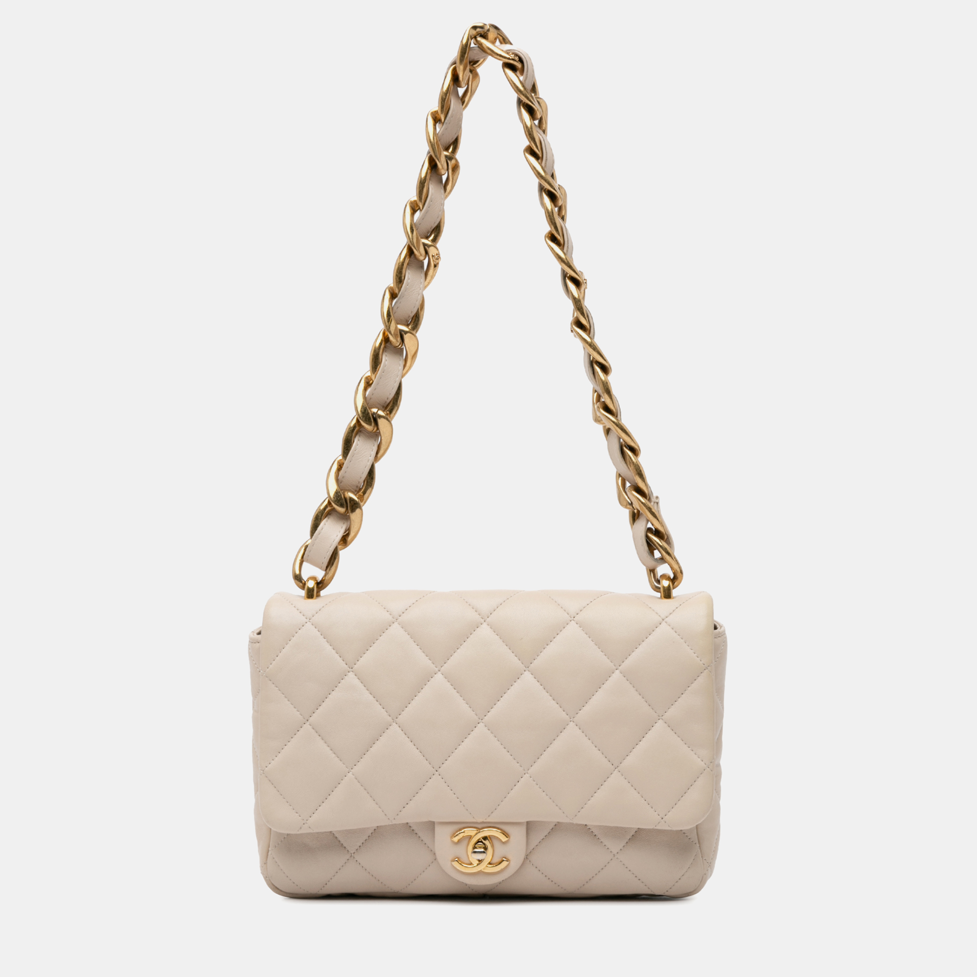 

Chanel Brown tone Lambskin Leather Large Quilted Funky Town Flap Bag, Beige