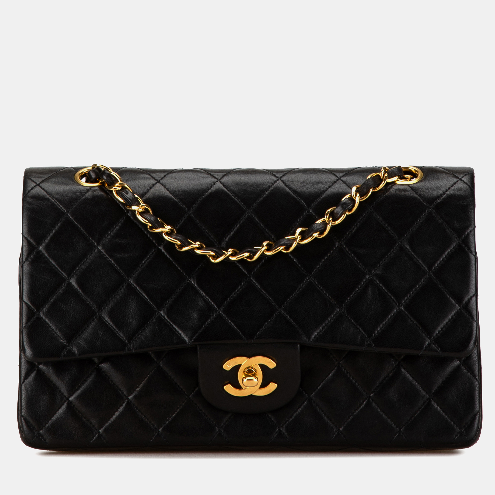 Pre-owned Chanel Medium Classic Lambskin Double Flap In Black