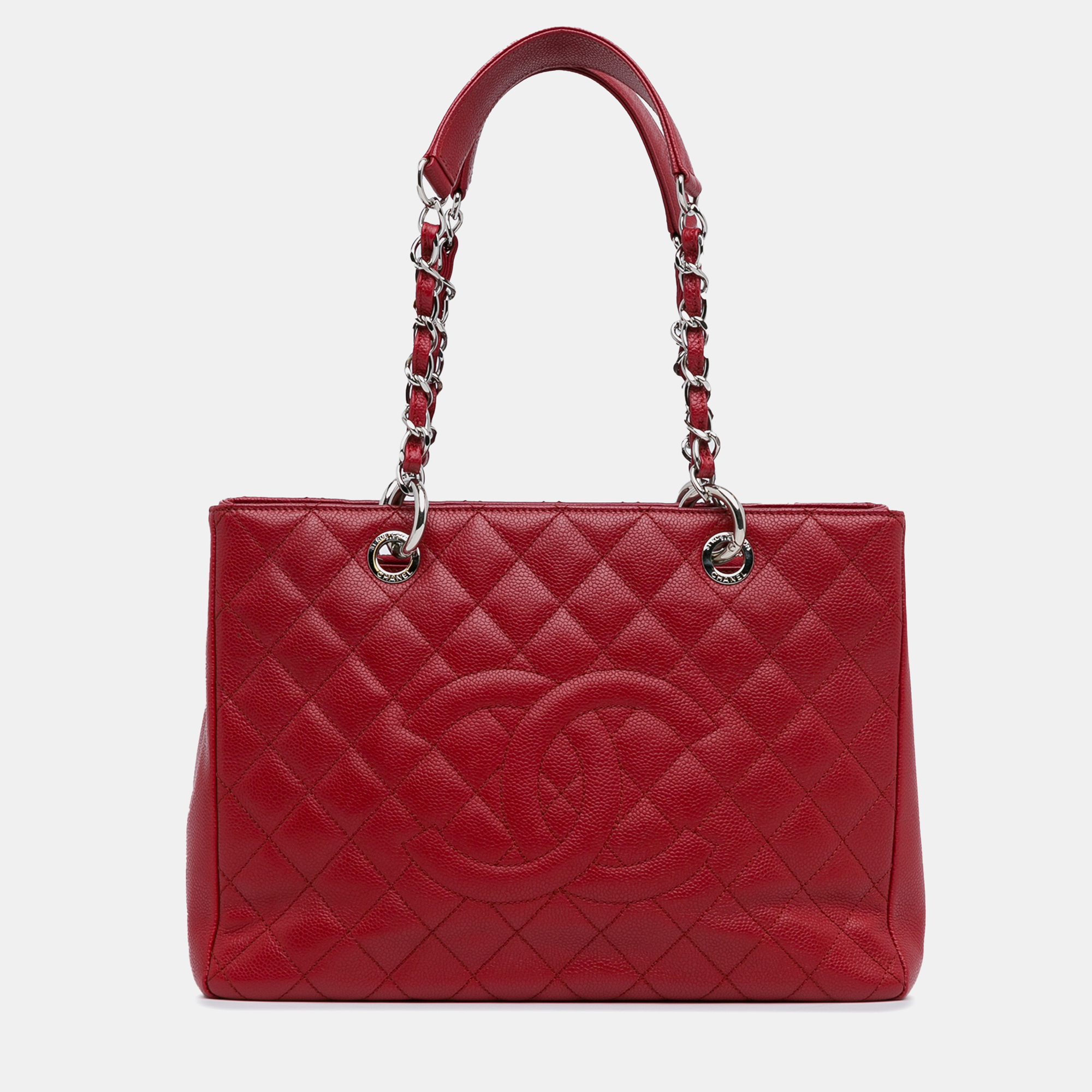 

Chanel Red Caviar Leather Grand Shopping Tote Bag
