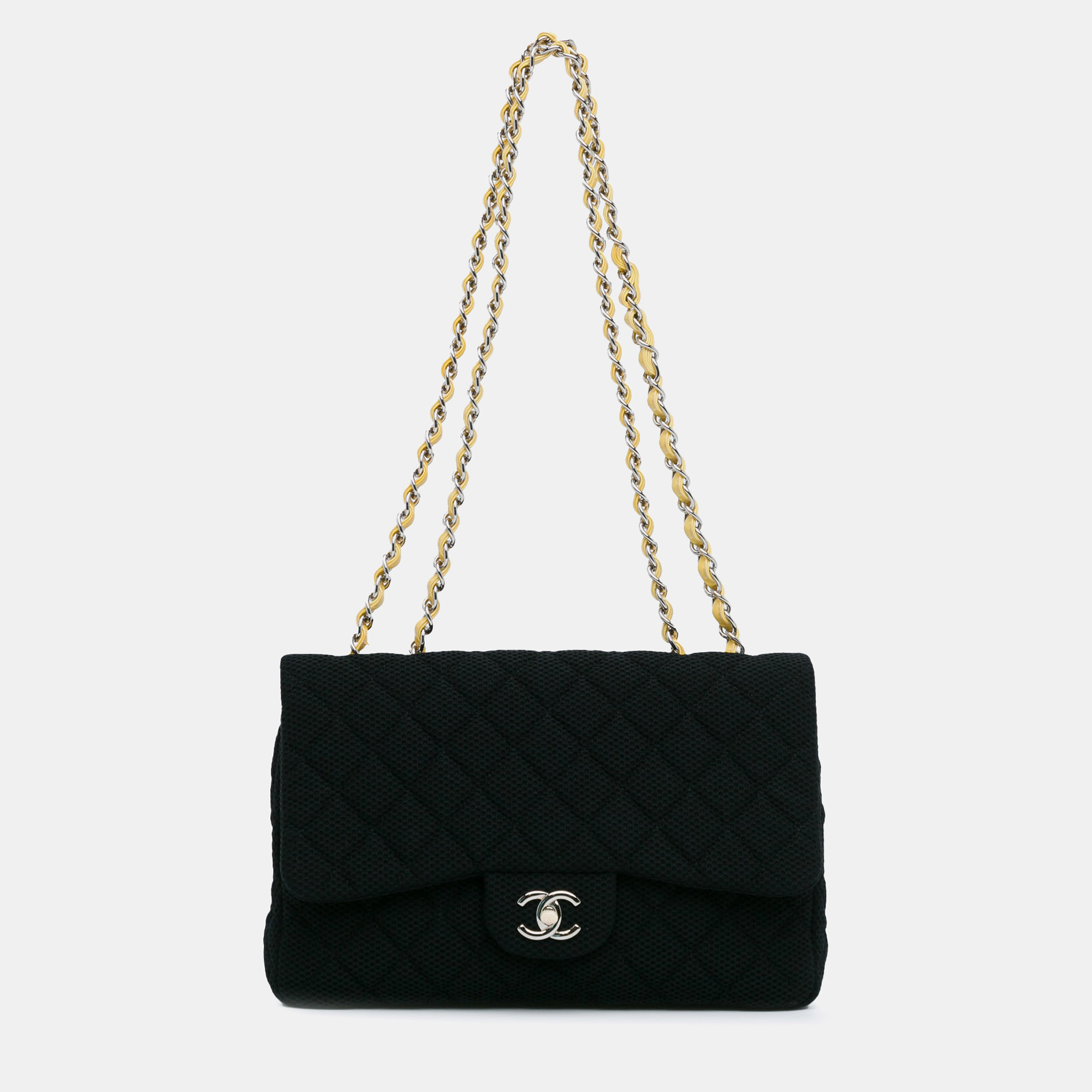 

Chanel Black Cotton Jumbo Classic Single Flap Bag