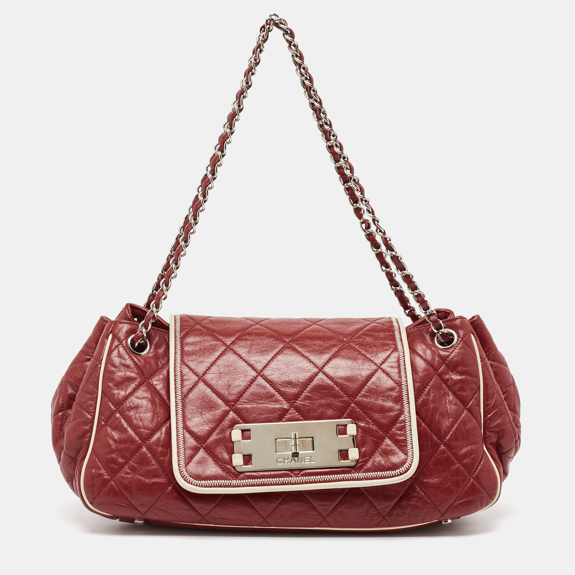 

Chanel Burgundy Quilted Leather East West Accordion Flap Bag