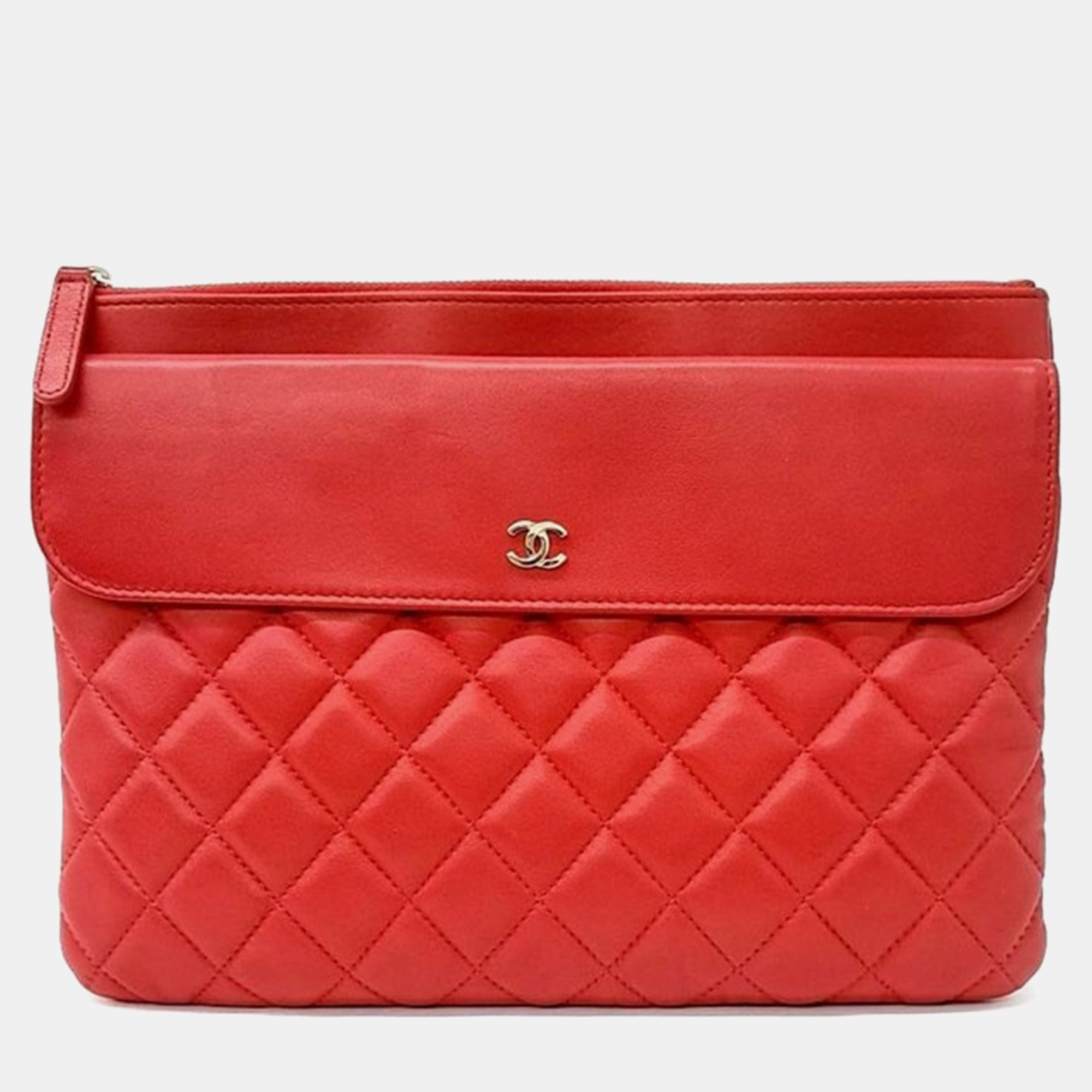 Pre-owned Chanel Rams Pocket Flap New Medium Clutch In Red