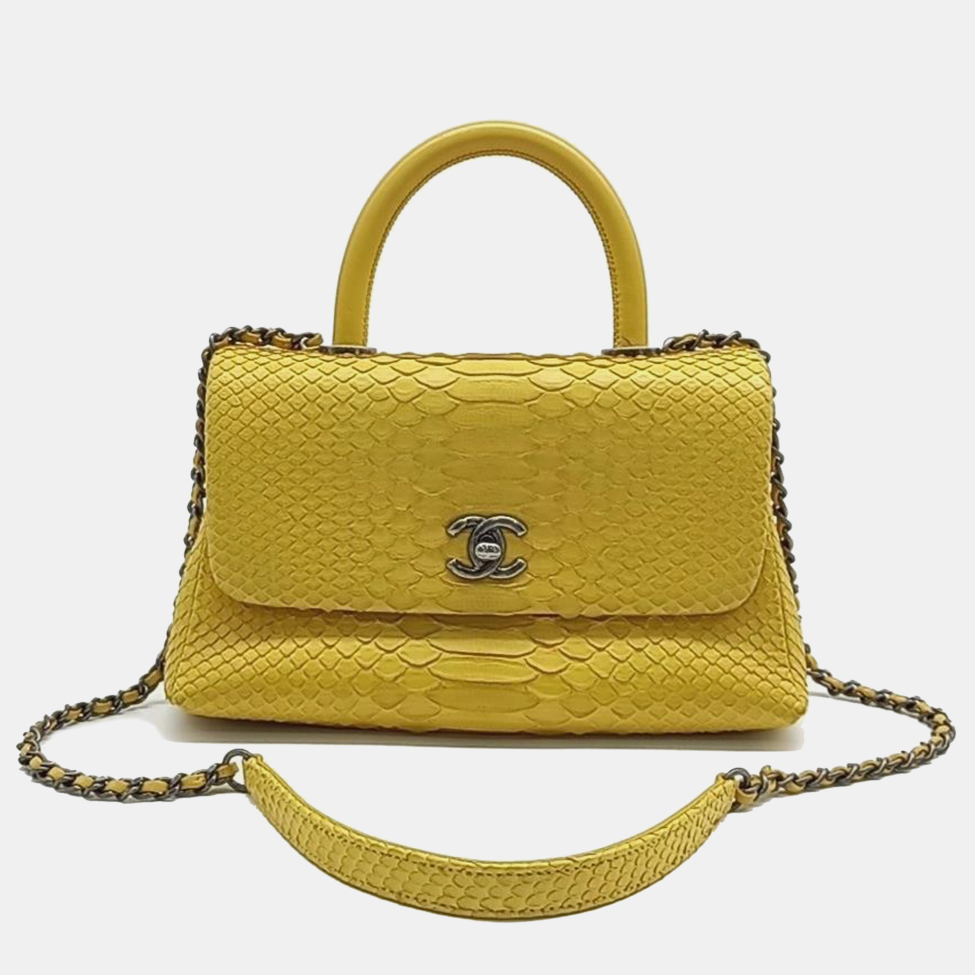 Pre-owned Chanel Python Coco Handle 23 Bag In Yellow