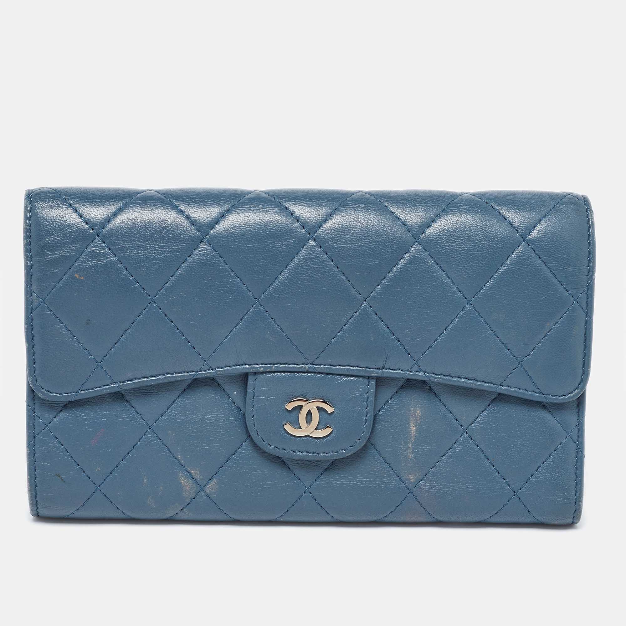 

Chanel Blue Quilted Leather Trifold Wallet