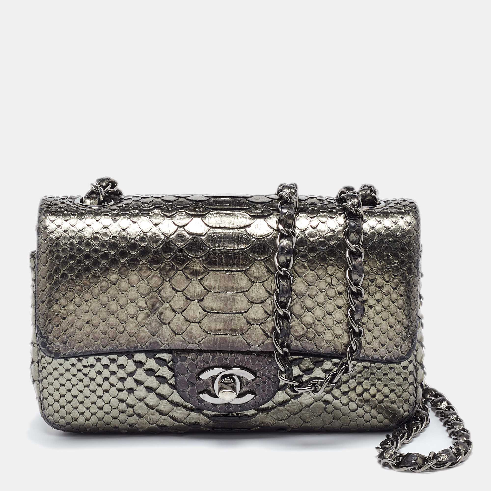 

Chanel Silver Python New Mini Classic Flap Bag