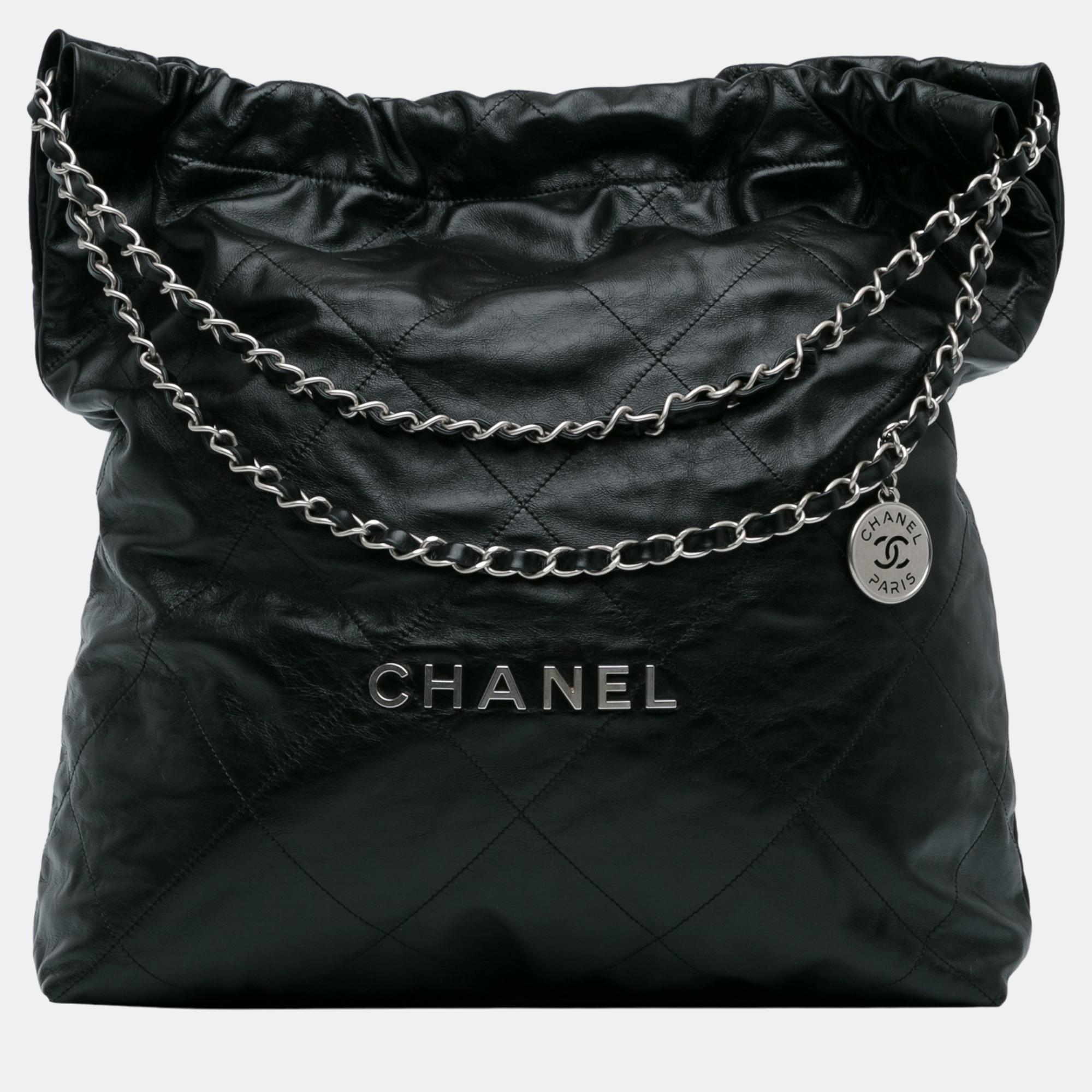 

Chanel Black Leather Large 22 Hobo Bag
