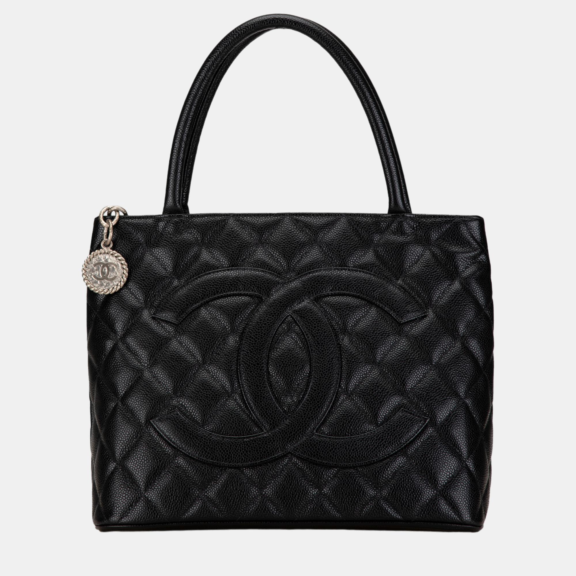 

Chanel Black Caviar Leather Medallion Tote Bag