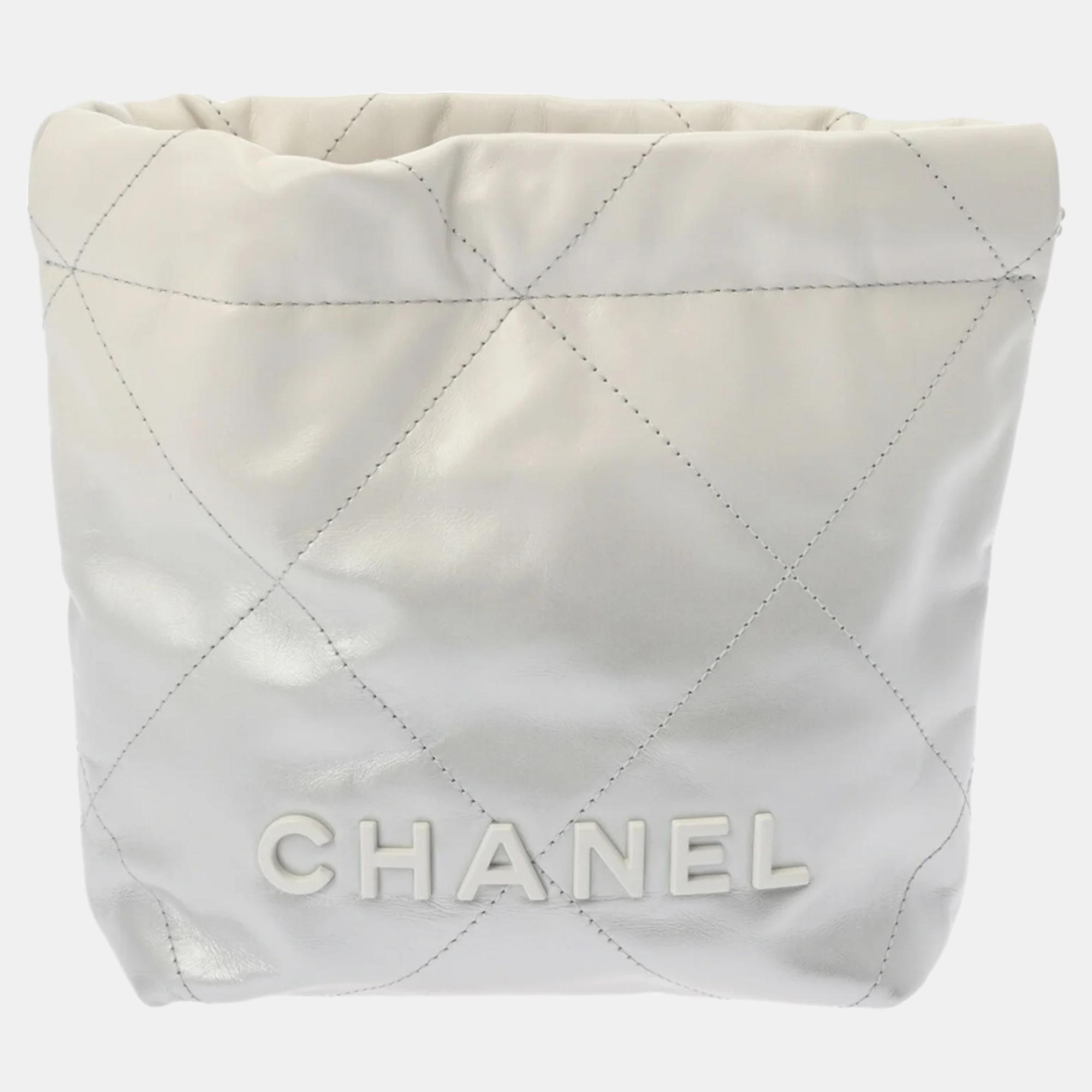 

Chanel White Leather Mini 22 Hobo Bag