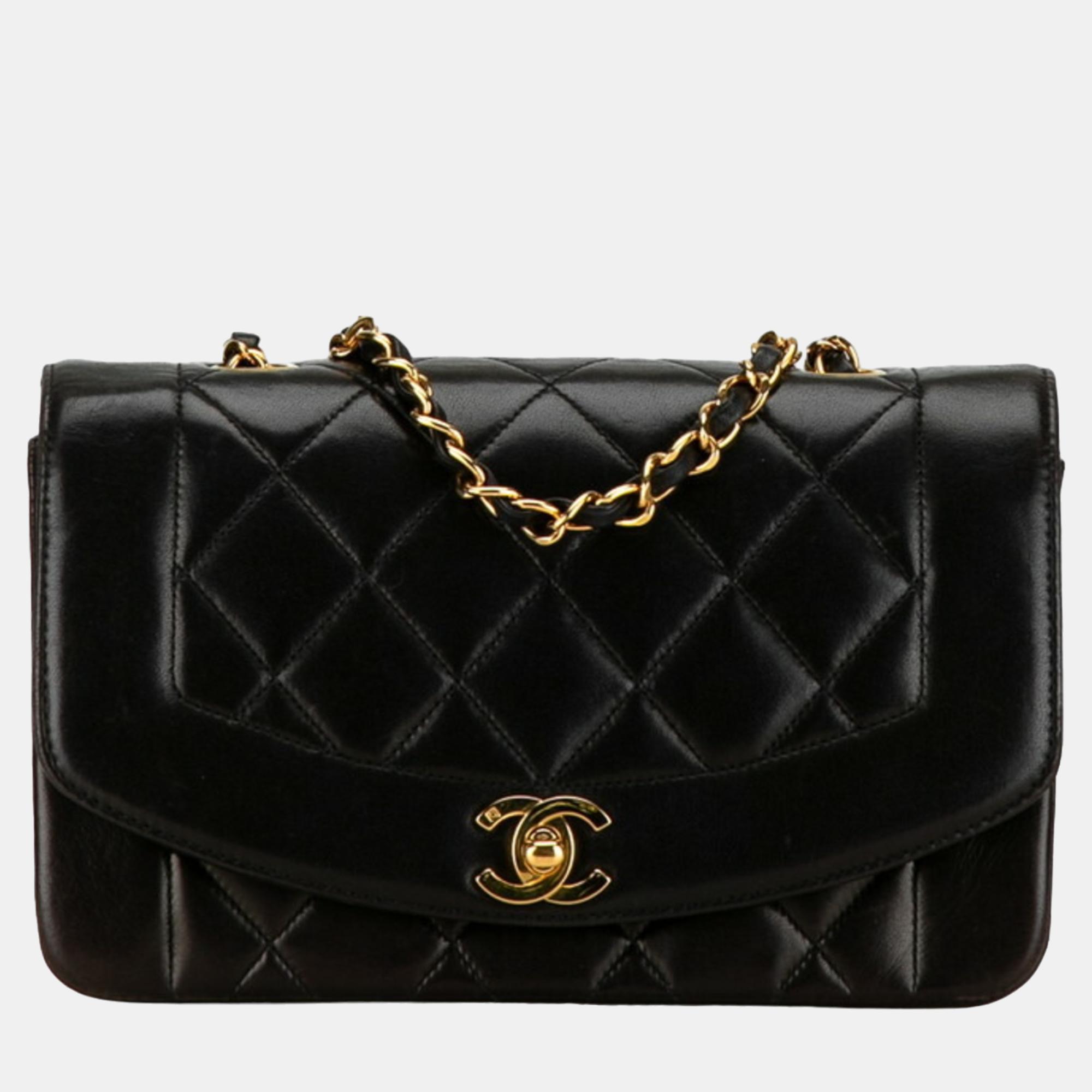 Pre-owned Chanel Black Leather Vintage Diana Shoulder Bag