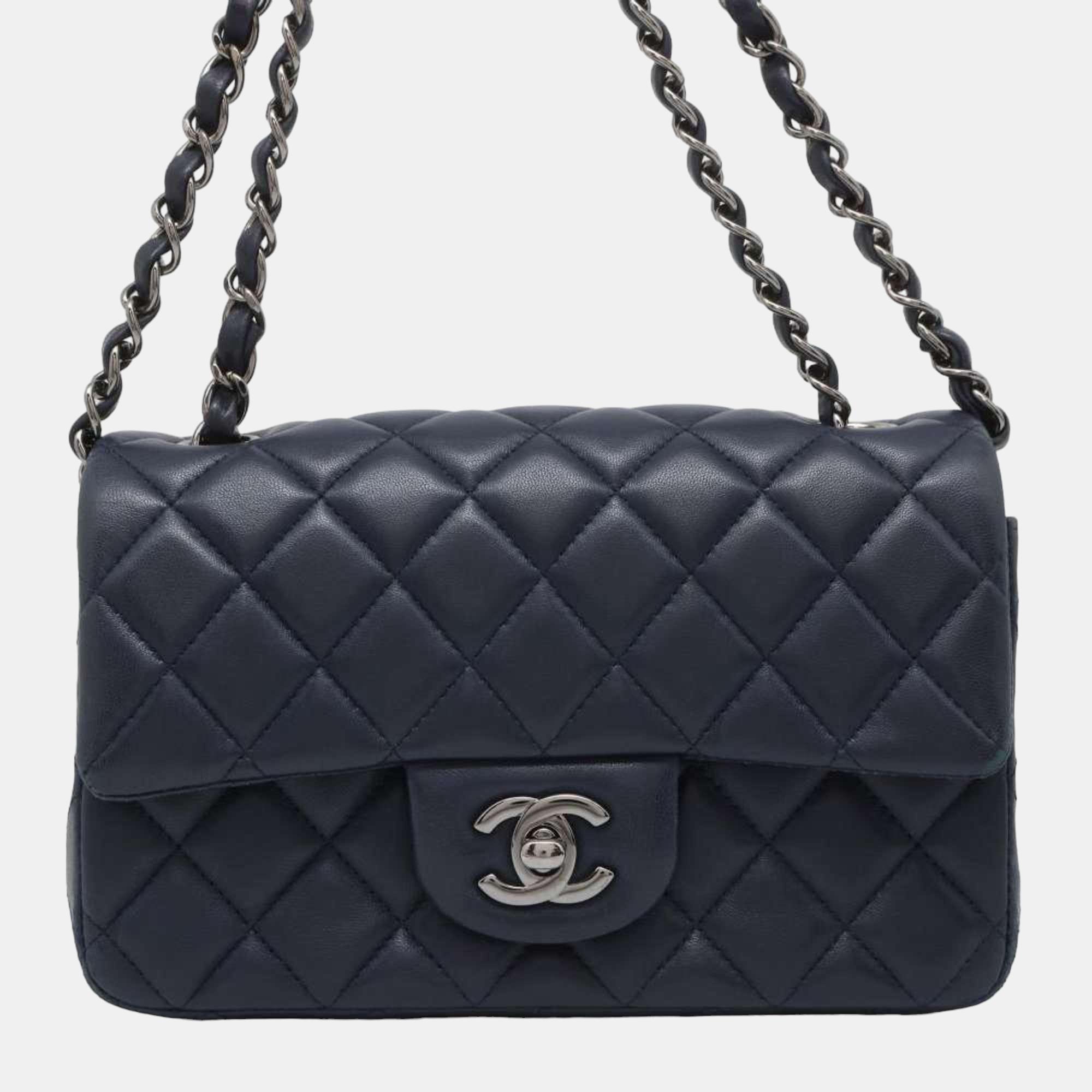 

Chanel Navy Blue Leather Mini Rectangular Classic Flap Shoulder Bag, Black