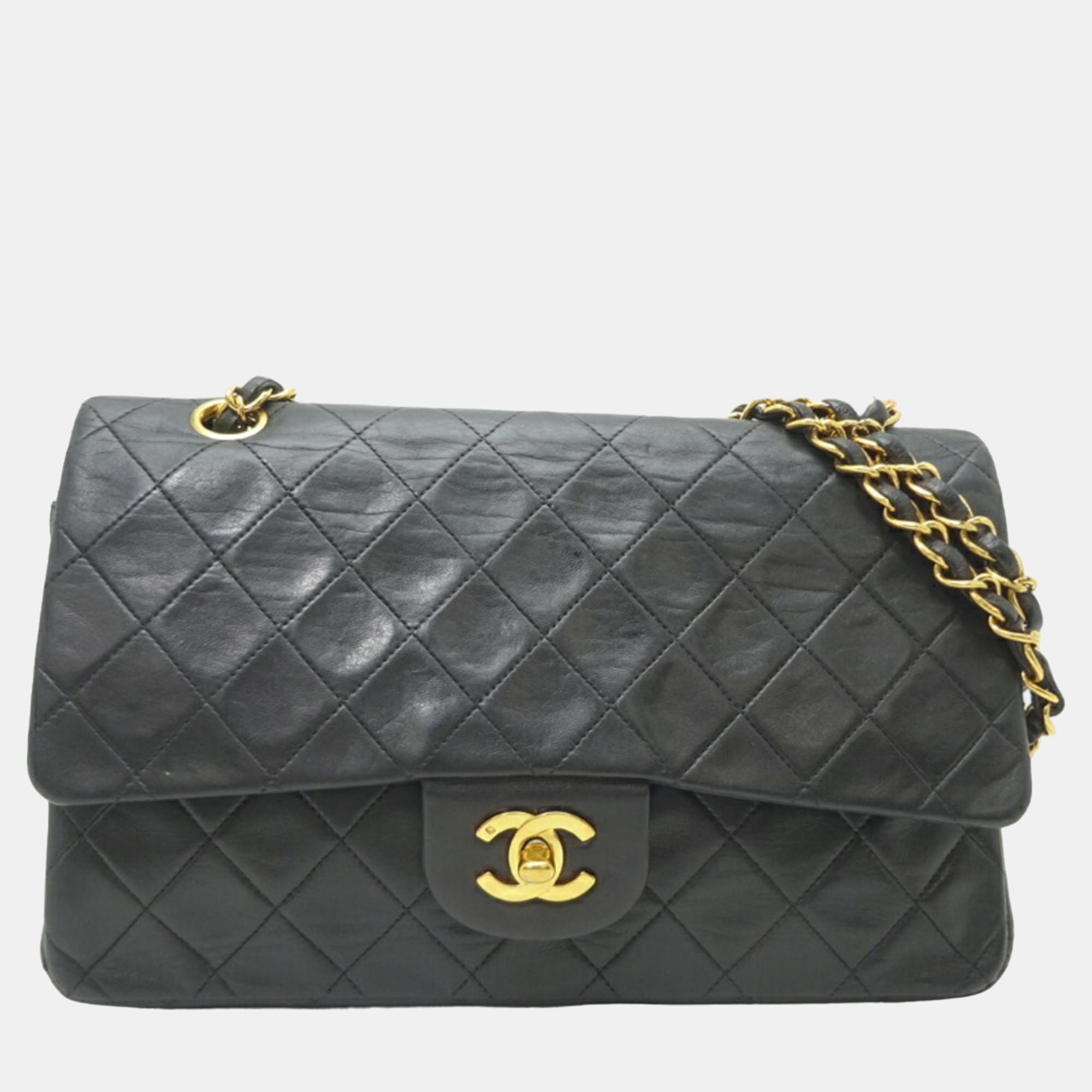 

Chanel Black Lambskin Leather  Classic Double Flap Shoulder Bag