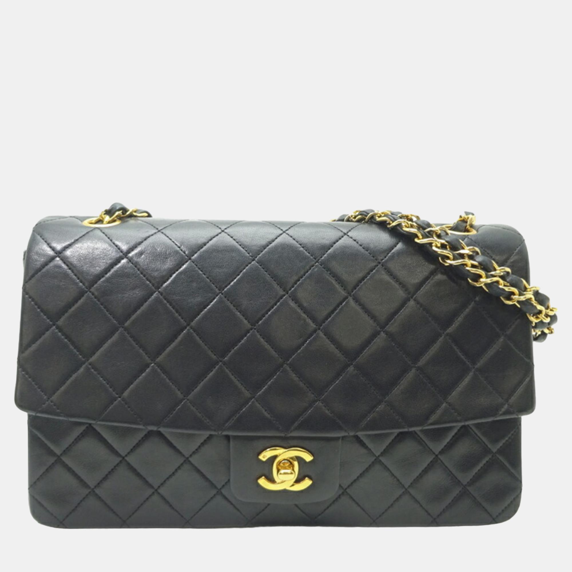 

Chanel Black Lambskin Leather  Classic Double Flap Shoulder Bag
