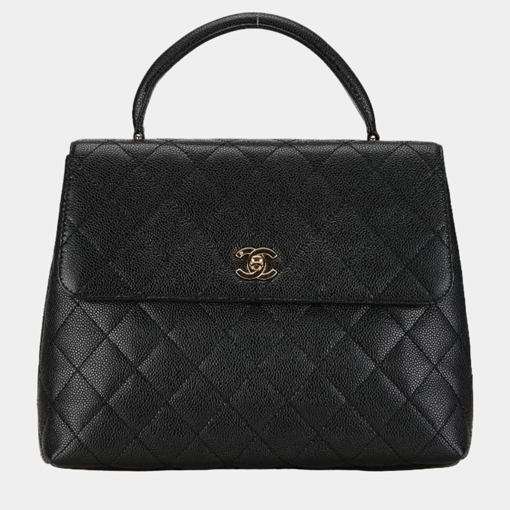 

Chanel Black Leather Kelly Top Handle Bag