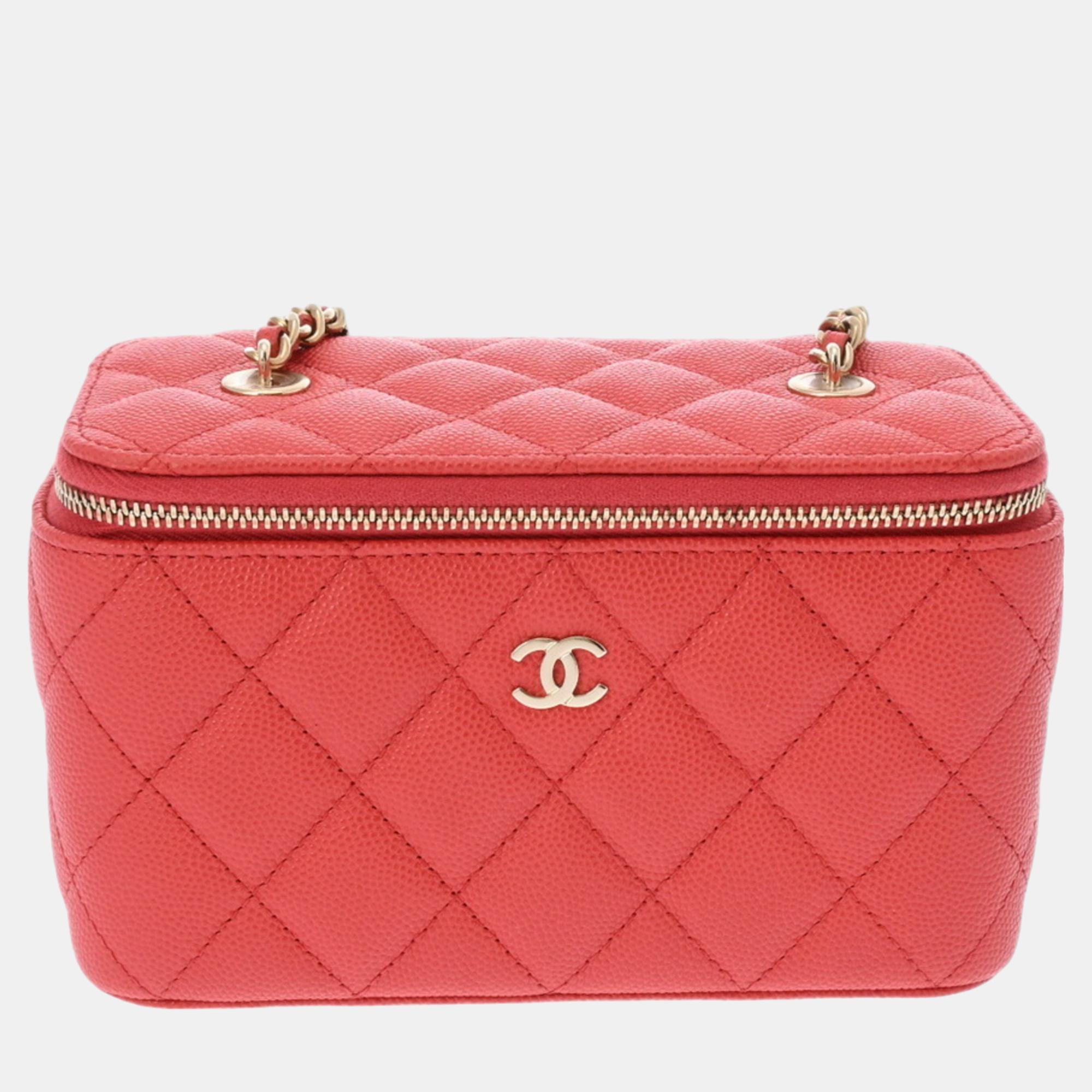 

Chanel Caviar Quilted Small Vanity Case With Chain, Orange