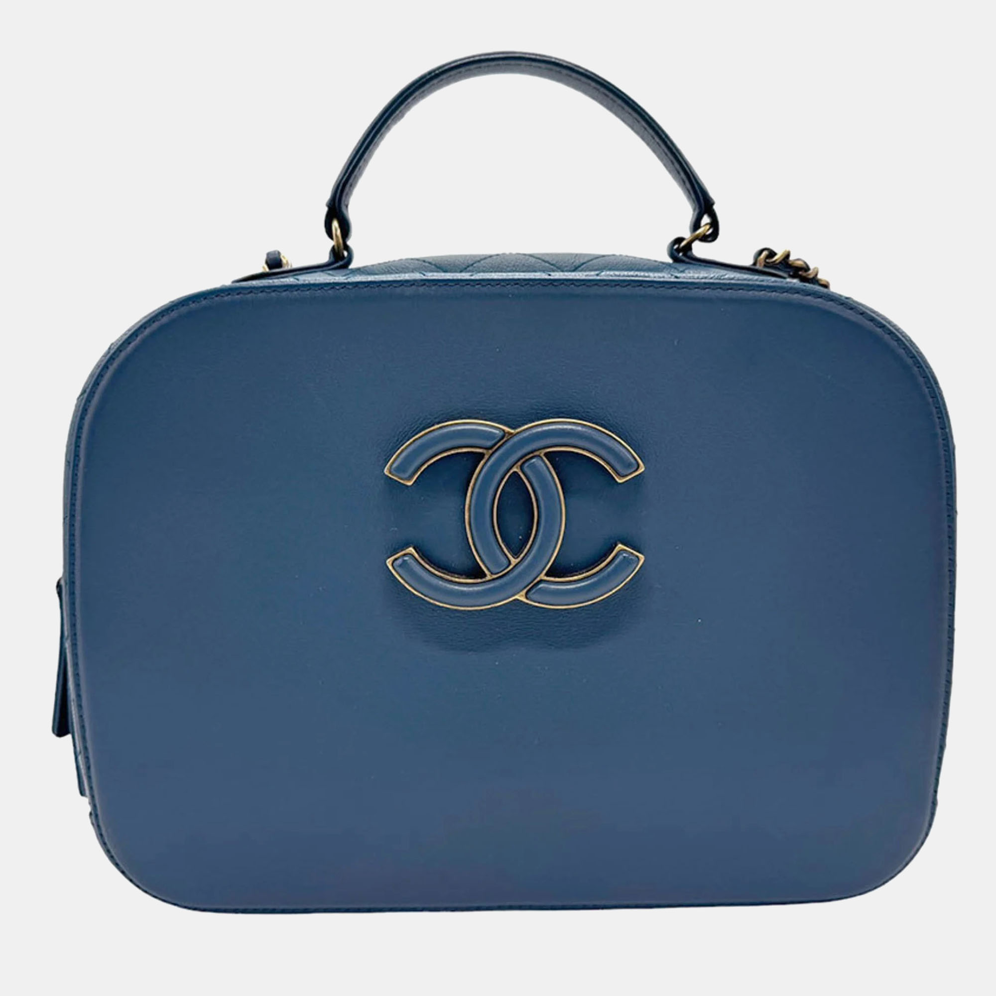 

Chanel Blue Shiny Calfskin Goatskin Quilted Coco Curve Vanity Case