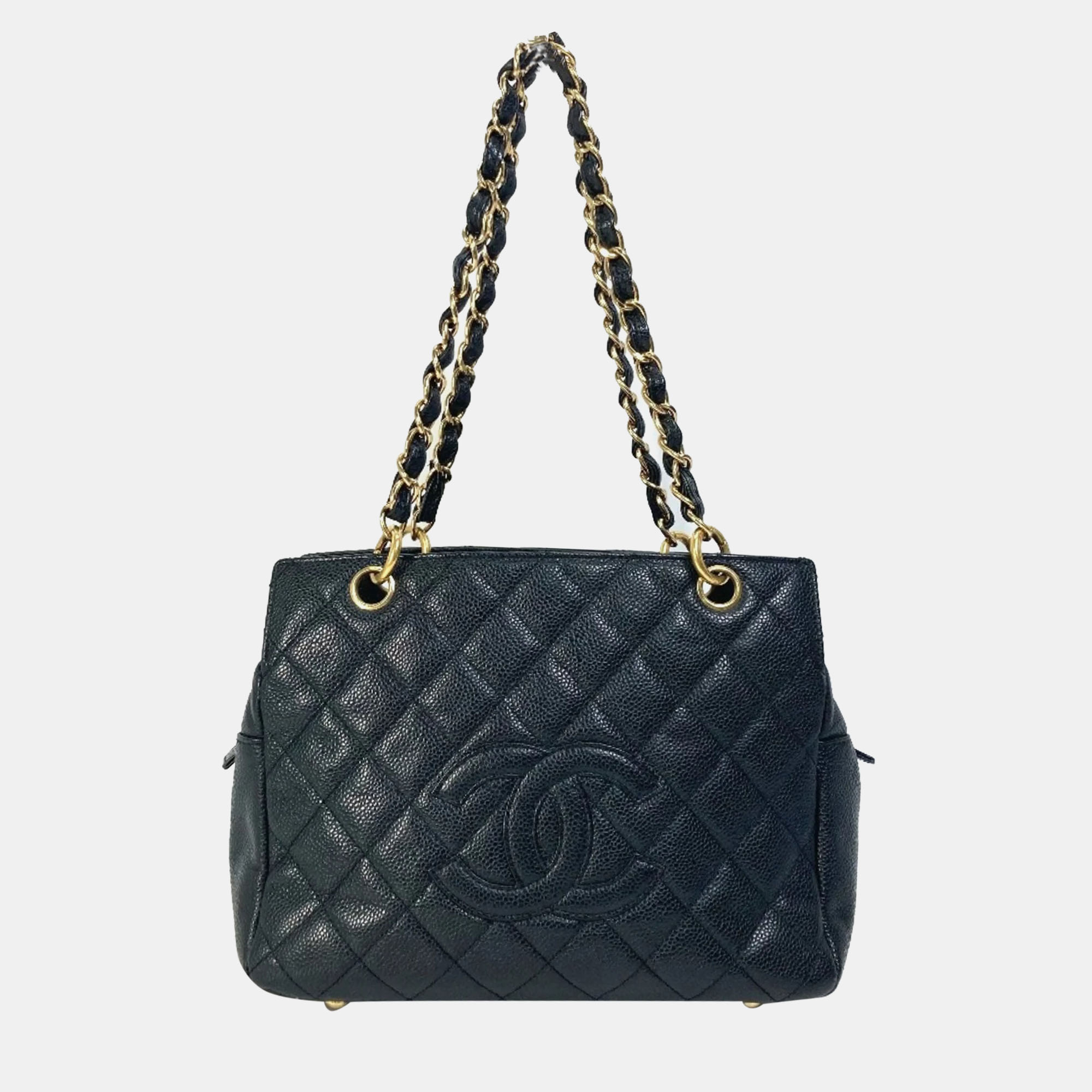 Pre-owned Chanel Black Caviar Leather Cc Timeless Shopping Tote Bag