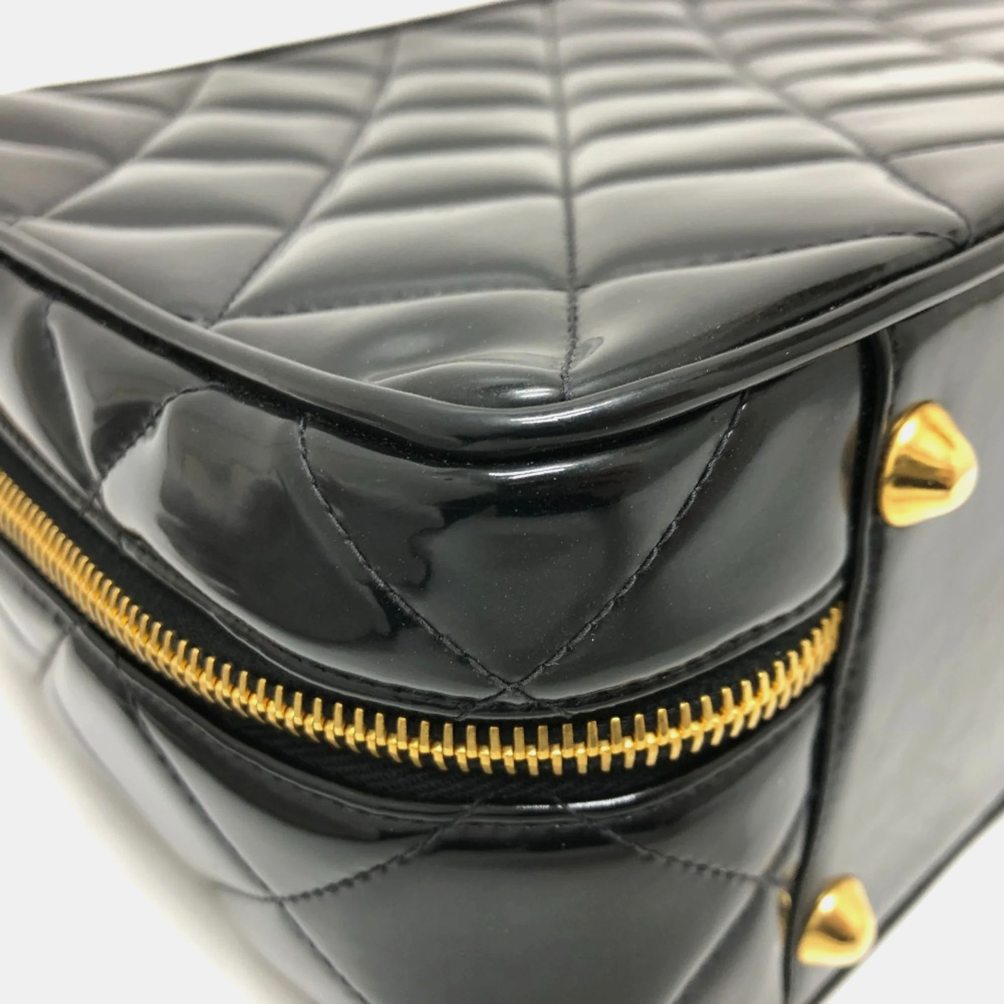 Chanel Black Patent Leather Vintage Lunch Box Crossbody Bag 