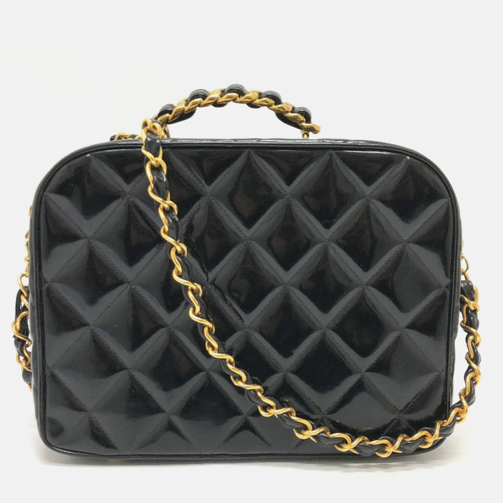 Chanel Black Patent Leather Vintage Lunch Box Crossbody Bag 