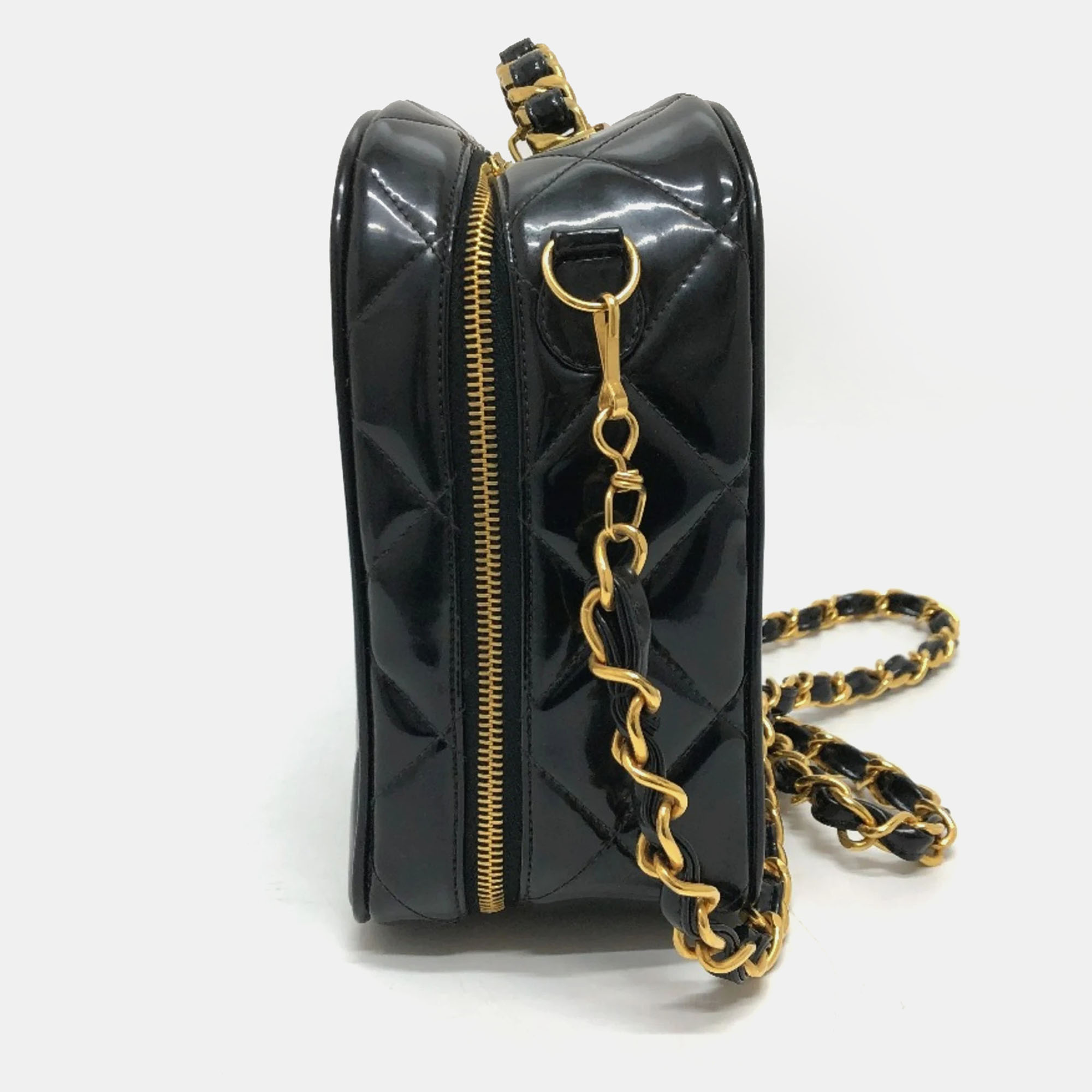 Chanel Black Patent Leather Vintage Lunch Box Crossbody Bag 