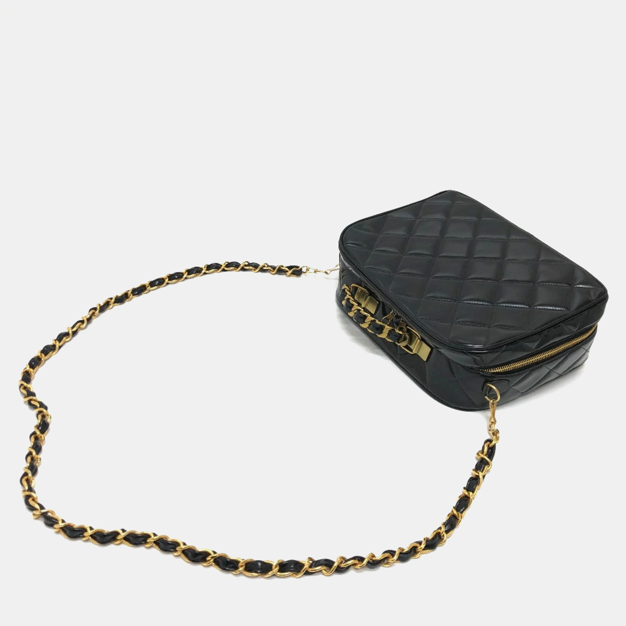 Chanel Black Patent Leather Vintage Lunch Box Crossbody Bag 