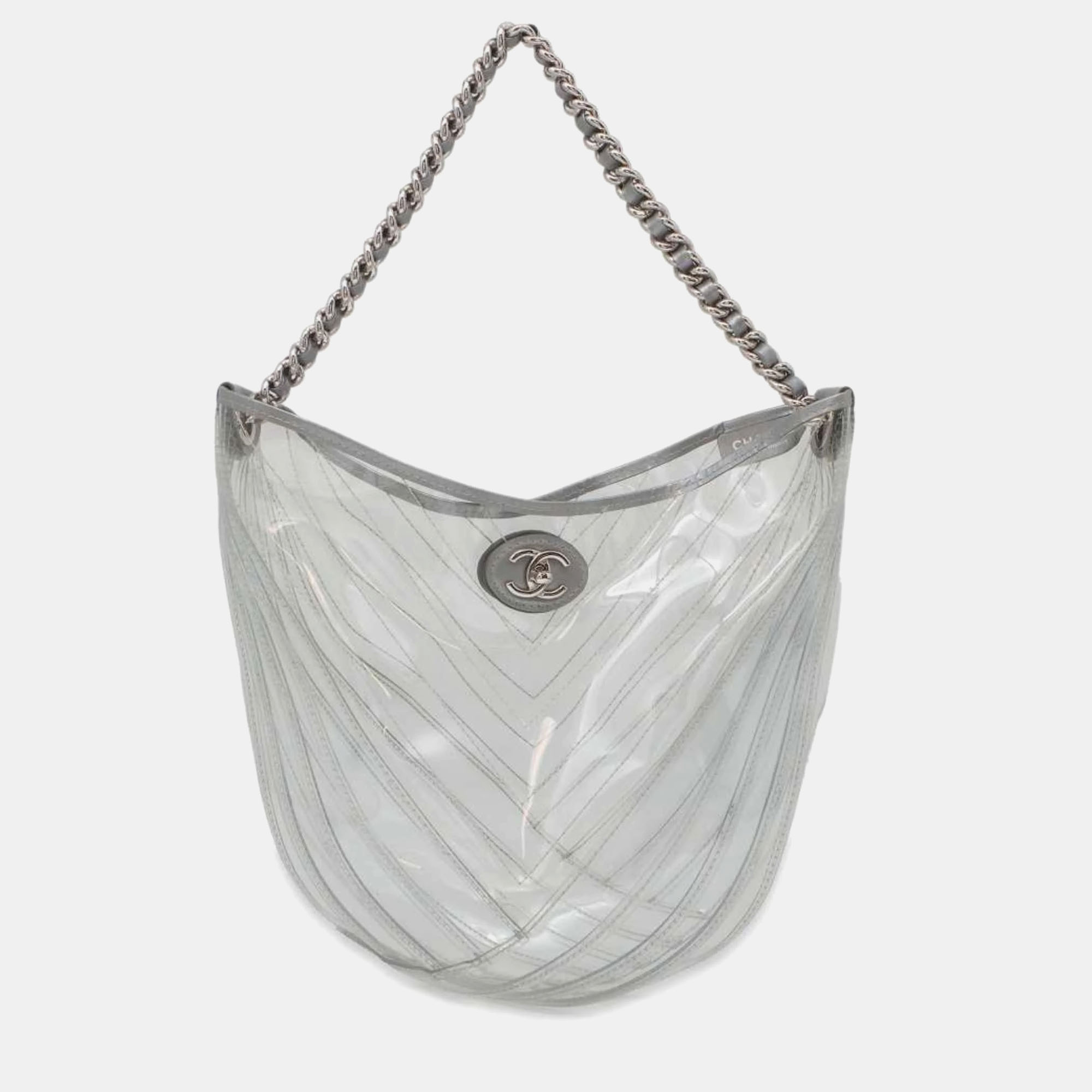 

Chanel Transparent PVC V-stitch Chain Shoulder Bag, Silver