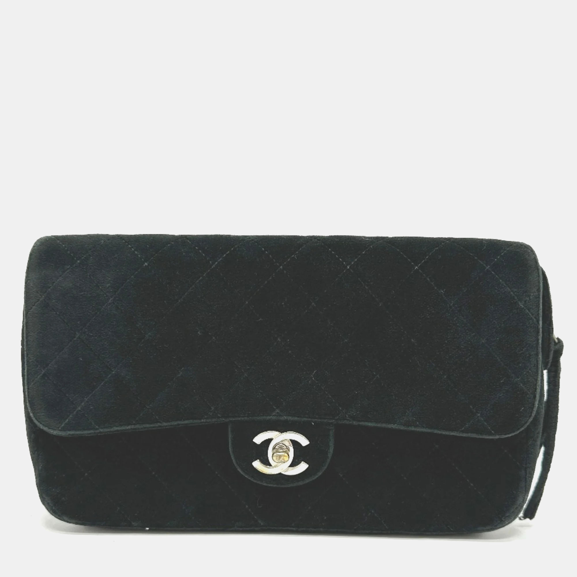 

Chanel Black Velvet Matelasse Flap CC Chain Backpack