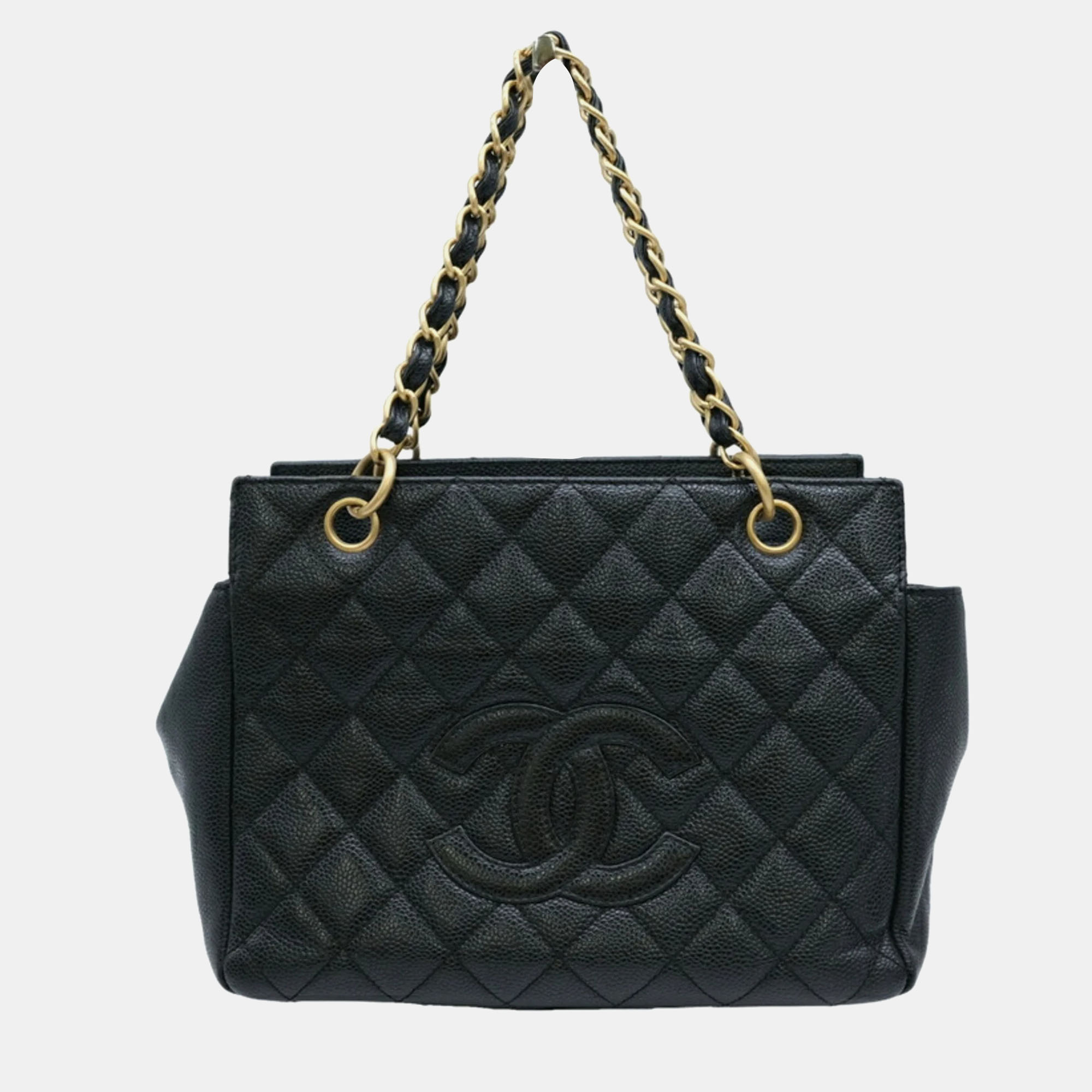 Pre-owned Chanel Black Caviar Leather Cc Shopping Tote Bag