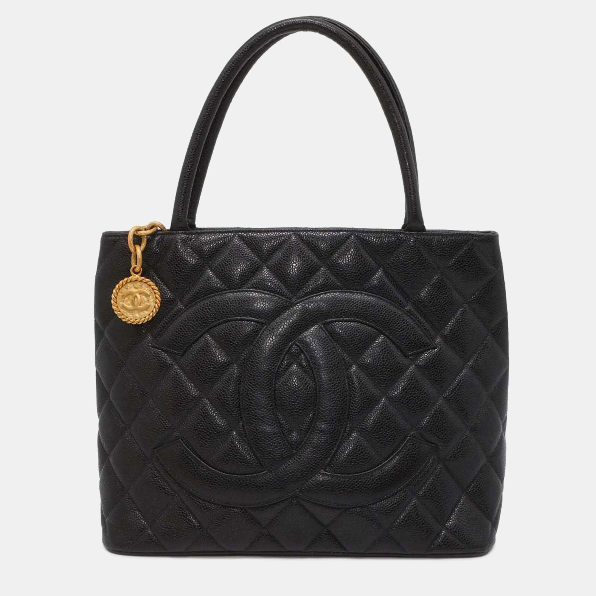 

Chanel Black Caviar Leather Medallion Tote Bag