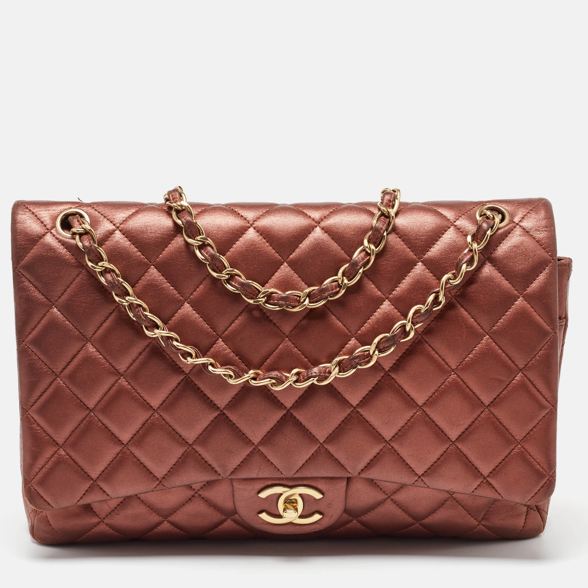 Copper Quilted Leather Maxi Classic Double Flap Bag