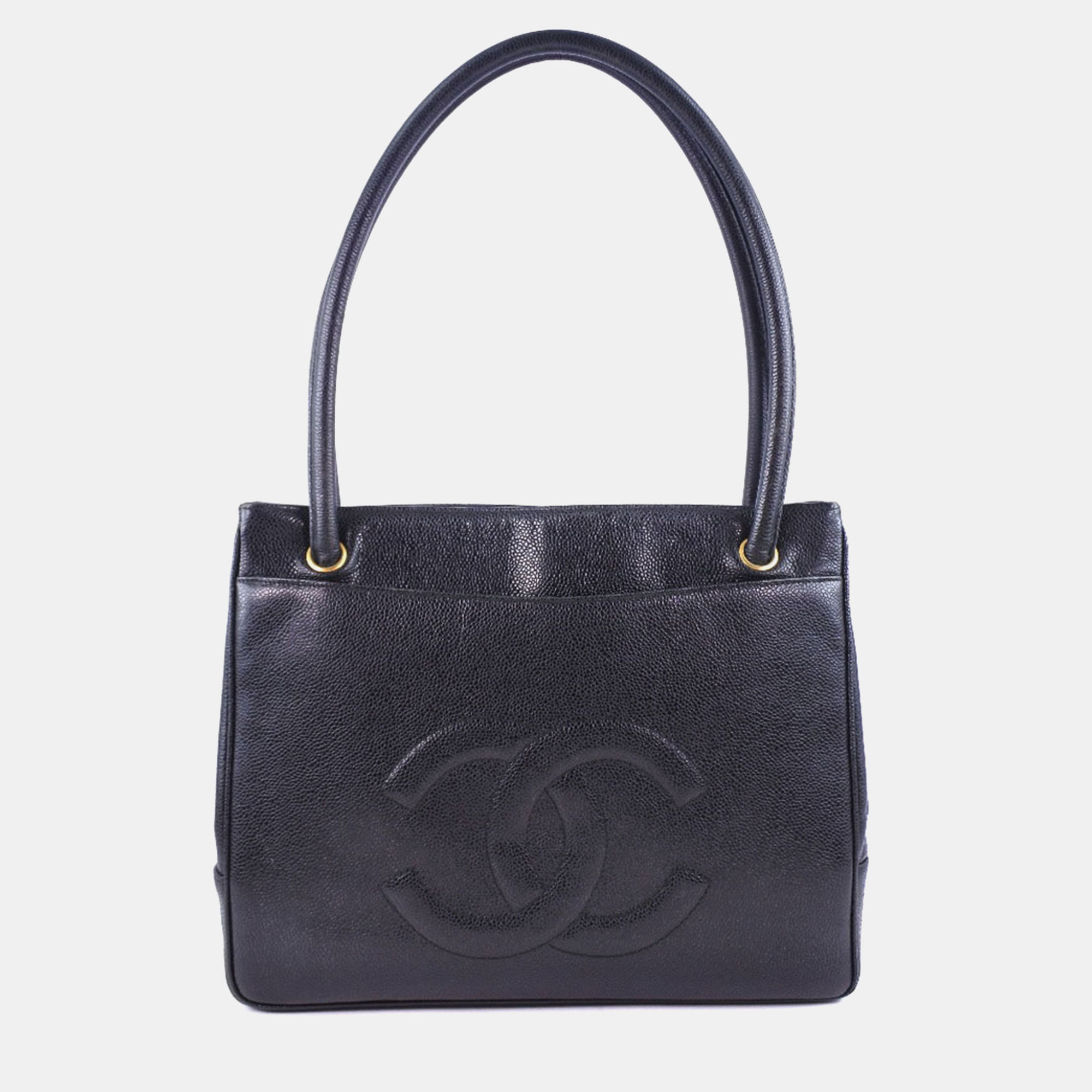 Pre-owned Chanel Black Caviar Leather Cc Tote Bag