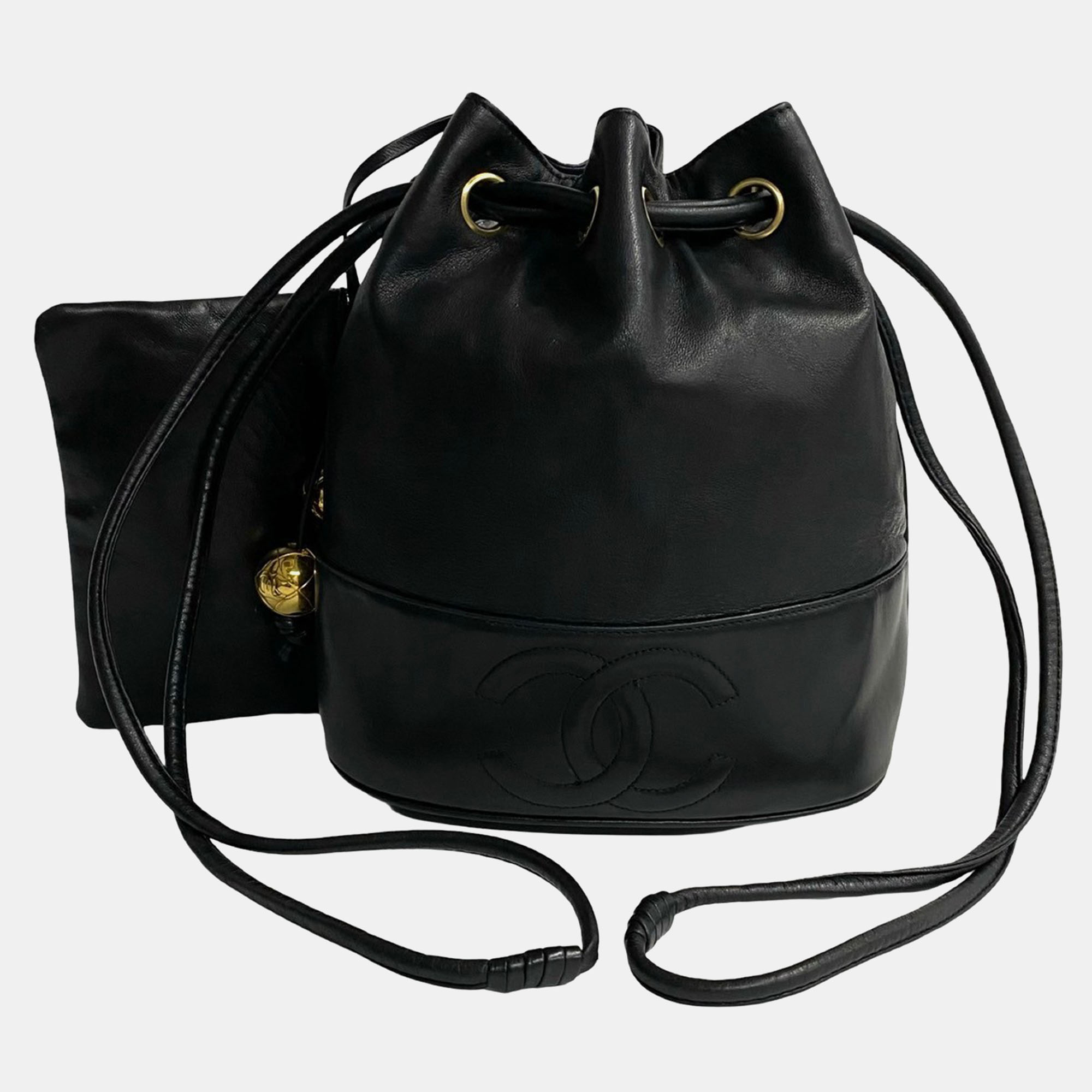 

Chanel Black Leather CC Drawstring Bucket Crossbody Bag