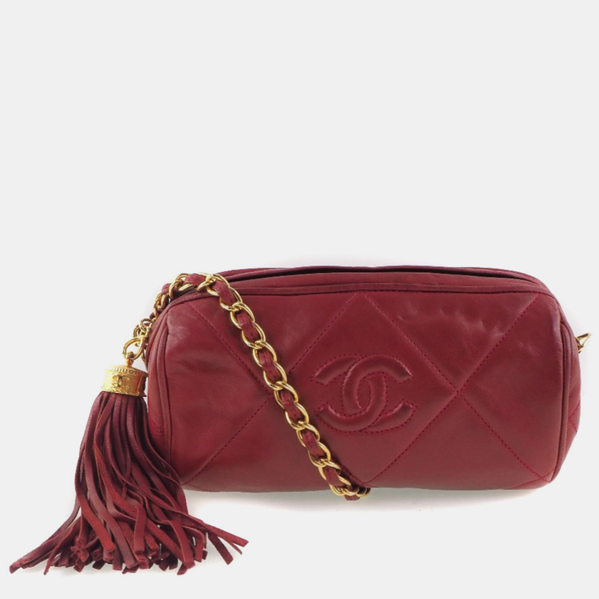 Pre-owned Chanel Red Leather Fringe Chain Shoulder Bag