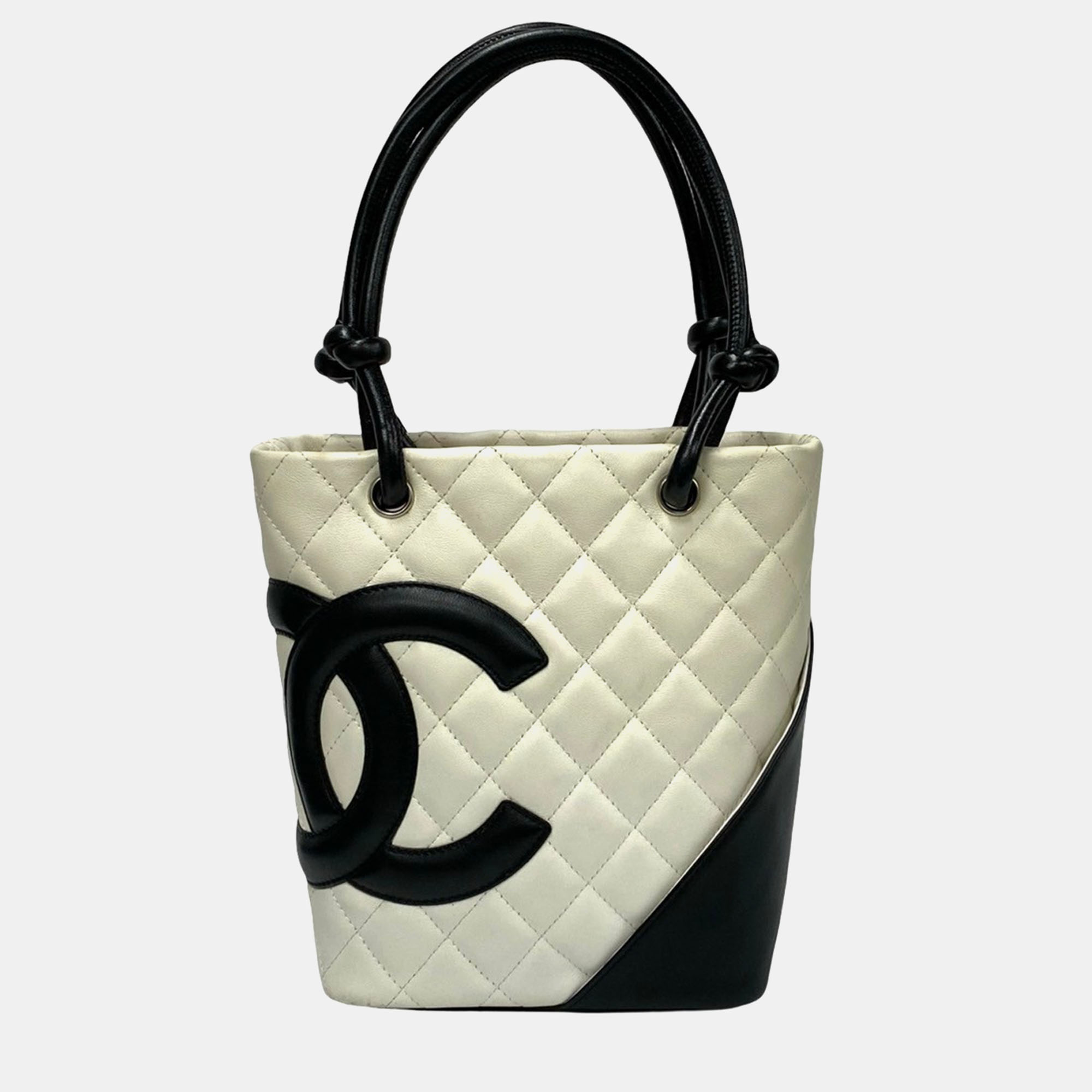 

Chanel White/Black Leather Quilted Cambon Ligne Mini Tote Bag