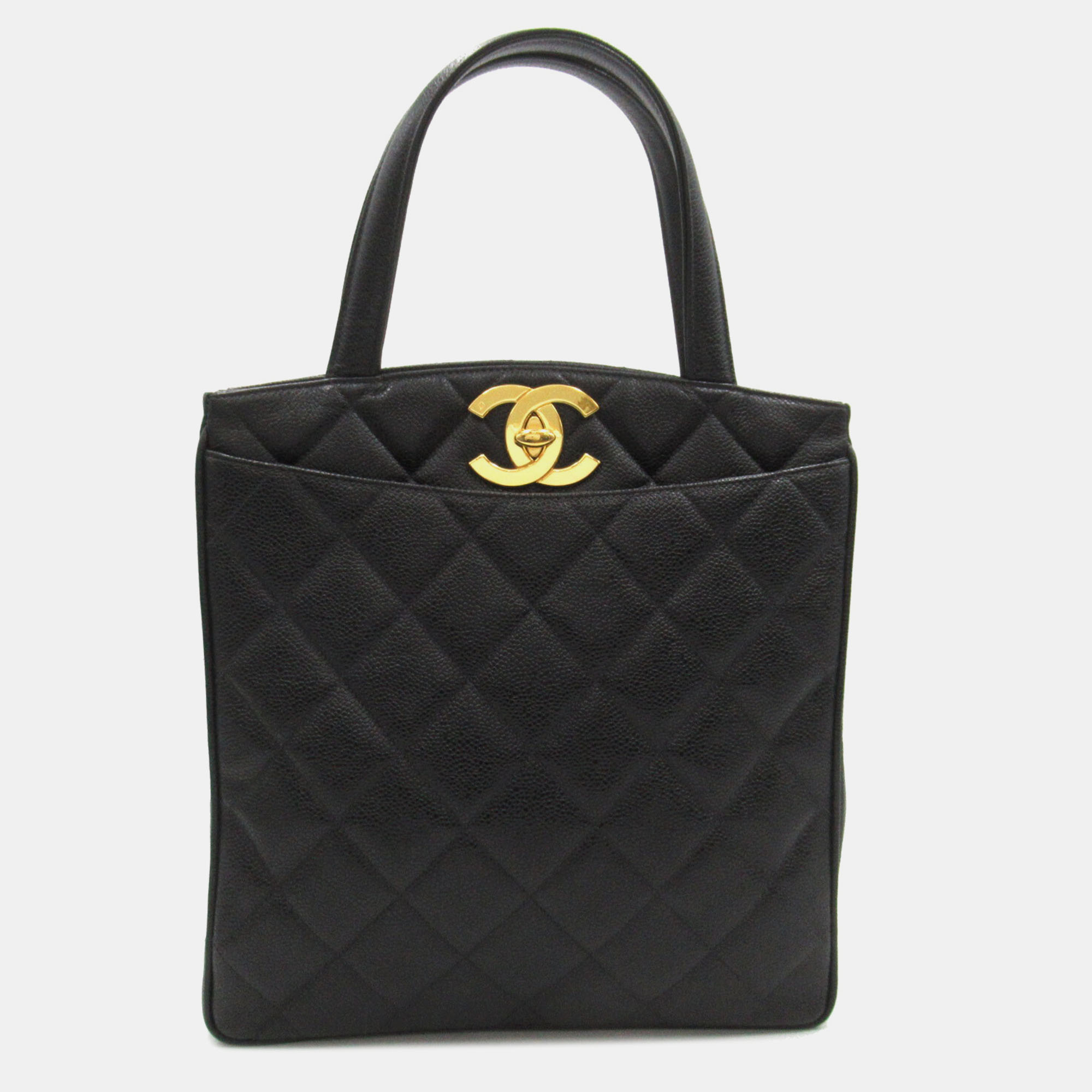 

Chanel Black Quilted Caviar Small Vintage CC Lock Pocket Tote Bag