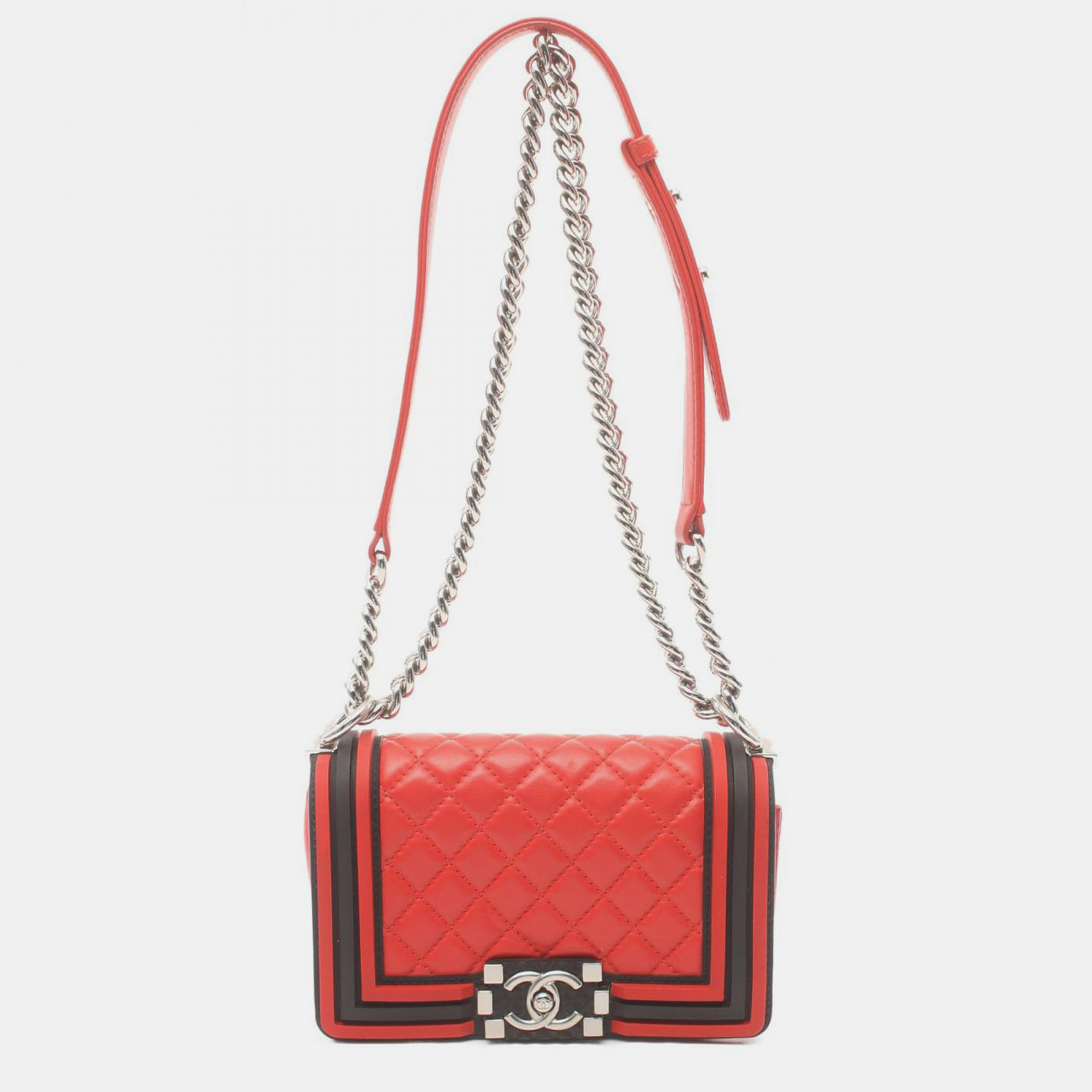 

Chanel Red Quilted Lambskin with Rubber Old Medium Boy Flap Bag