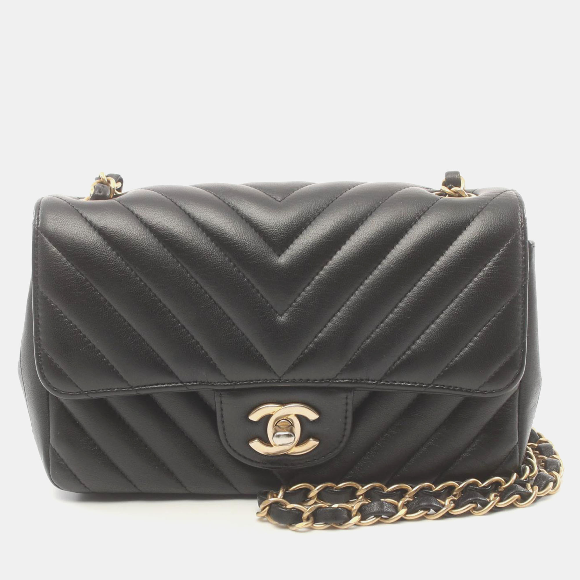 Pre-owned Chanel Black Leather Chevron Stitch Flap Shoulder Bag